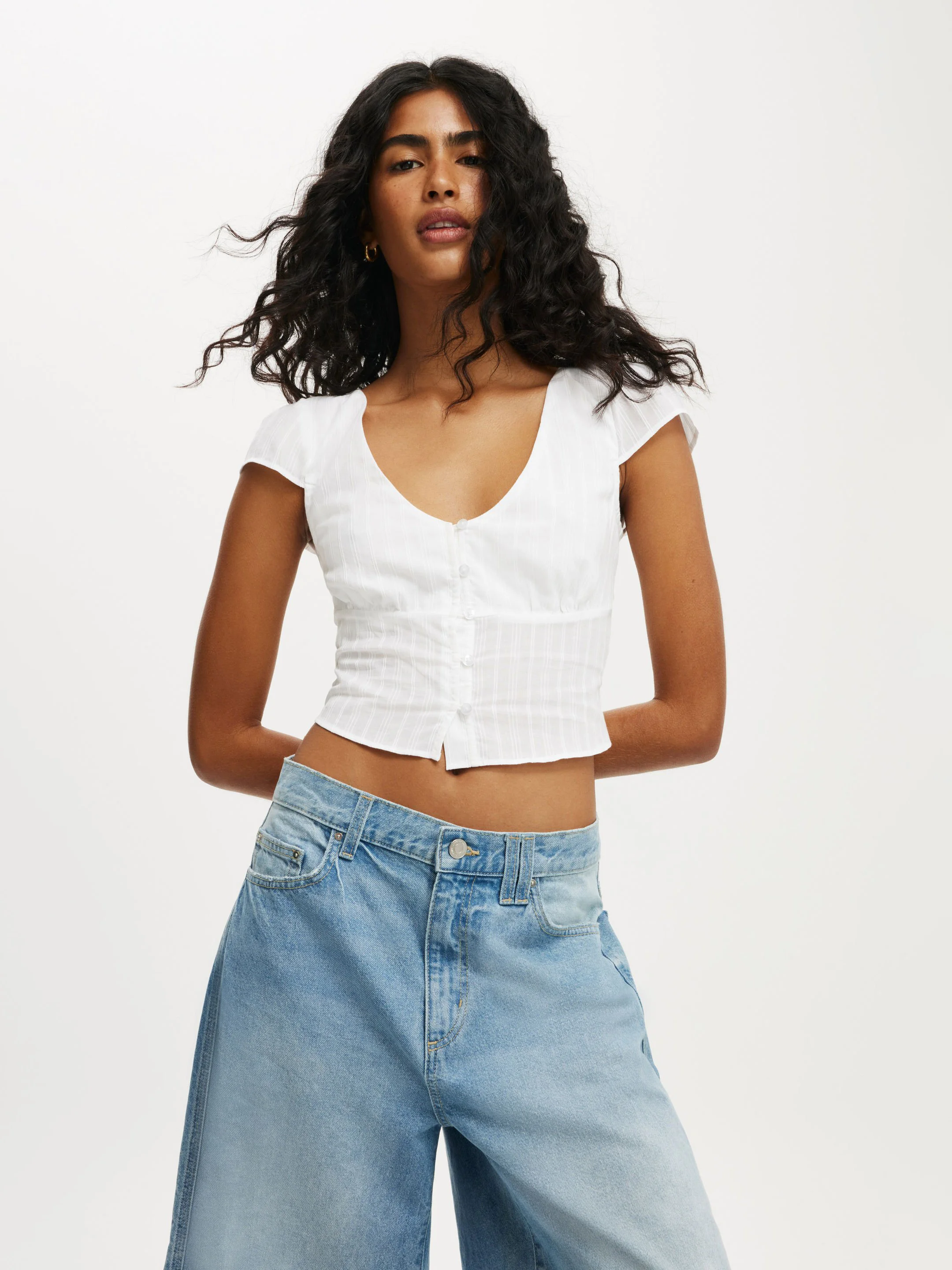 COTTON:ON Áo Kiểu Ngắn Tay Nữ-Cap Sleeve Button Through Shirt
