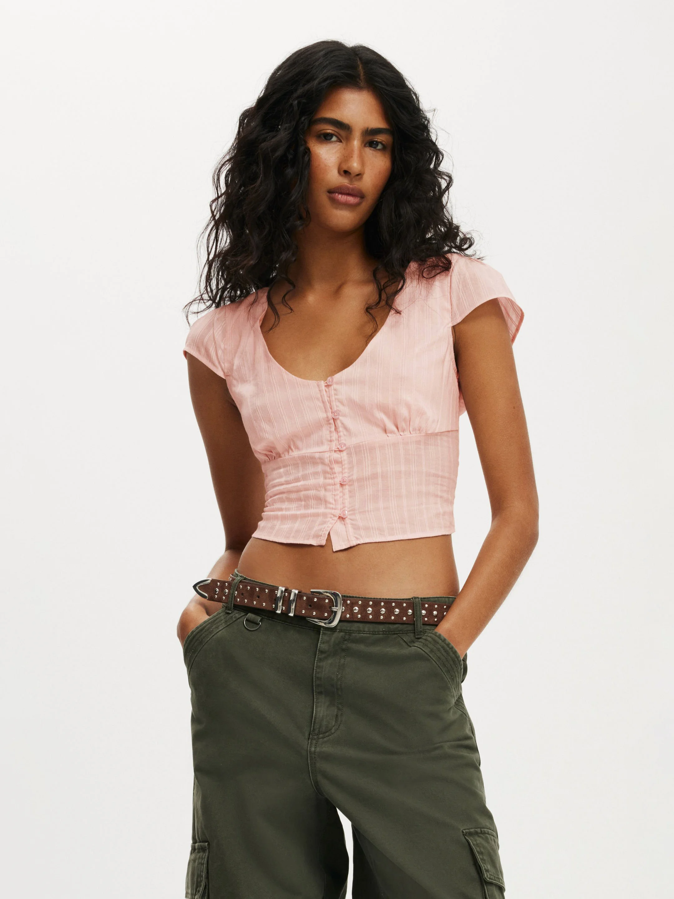 COTTON:ON Áo Kiểu Ngắn Tay Nữ-Cap Sleeve Button Through Shirt