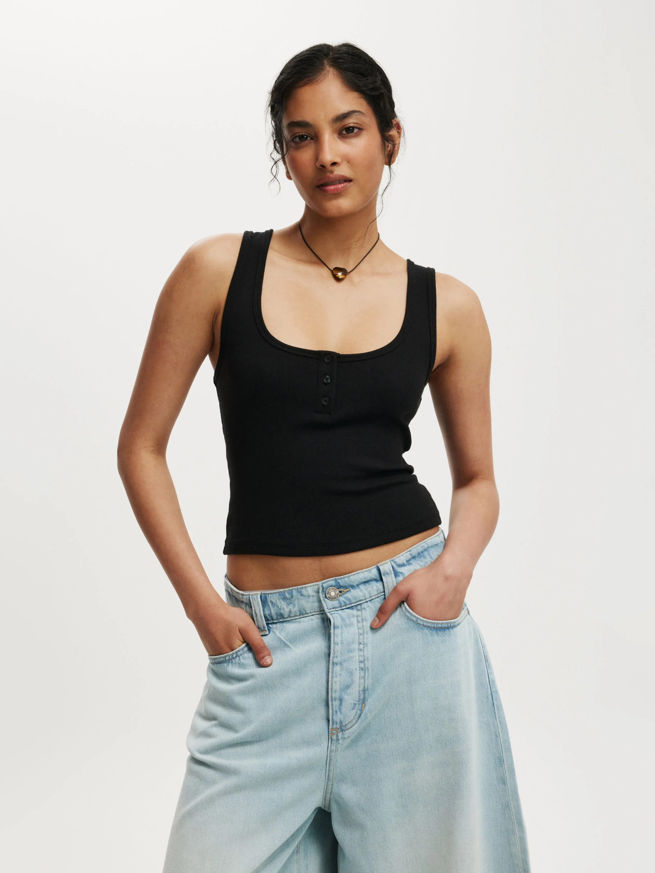 COTTON:ON Áo Thun Cộc Tay Nữ-Elsie Henley Tank