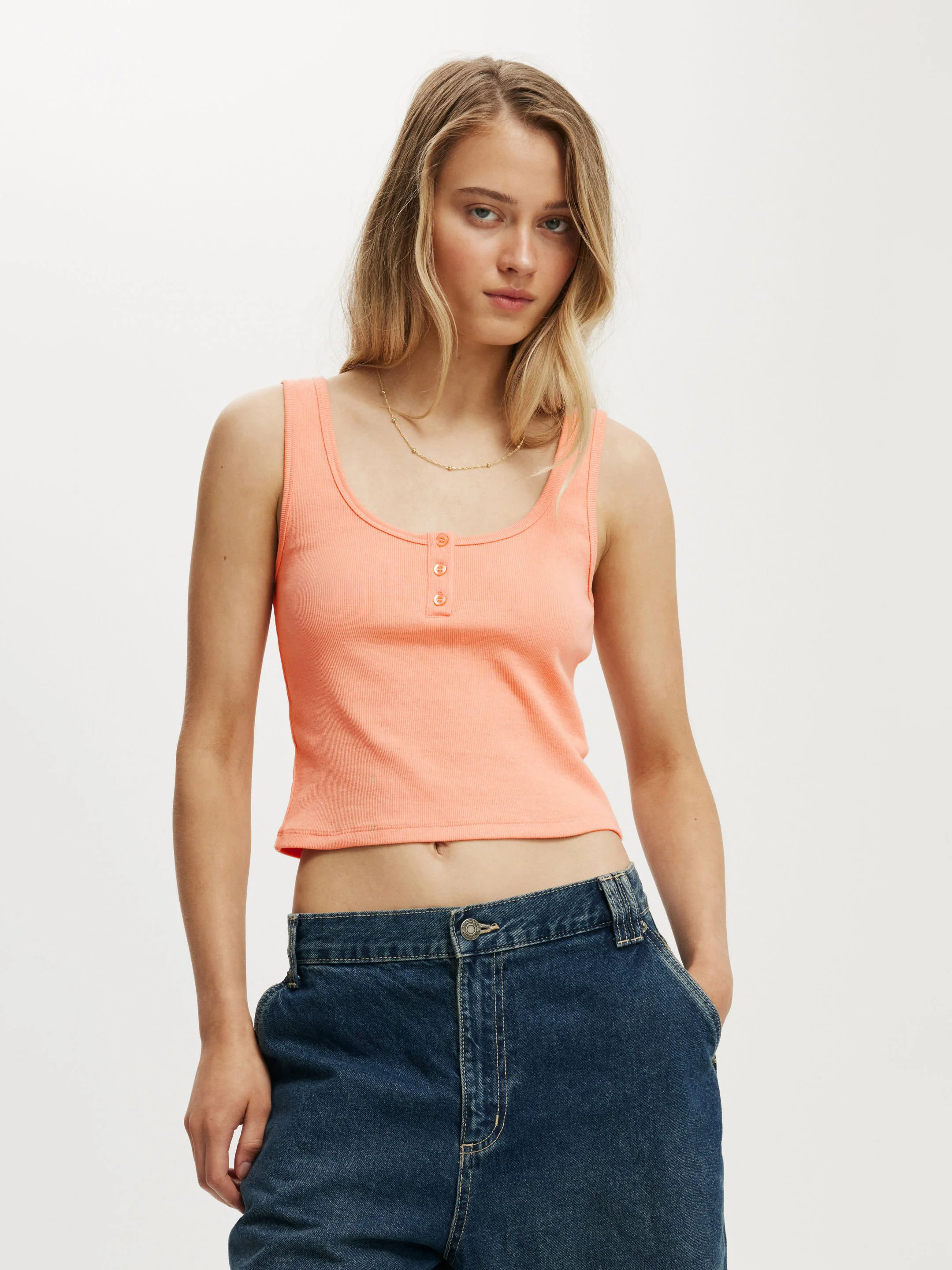 COTTON:ON Áo Thun Cộc Tay Nữ-Elsie Henley Tank