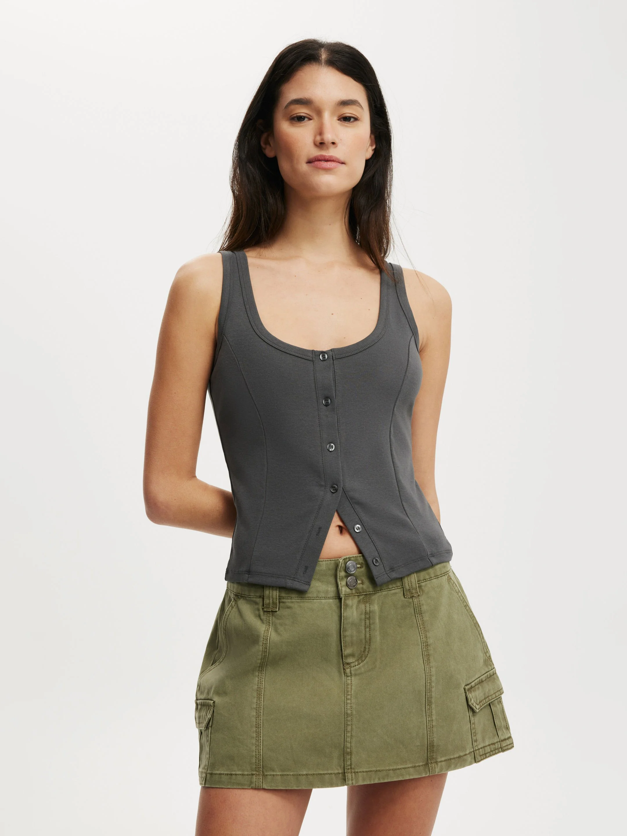 COTTON:ON Áo Thun Kiểu Cộc Tay Nữ-Lily Button Through Tank
