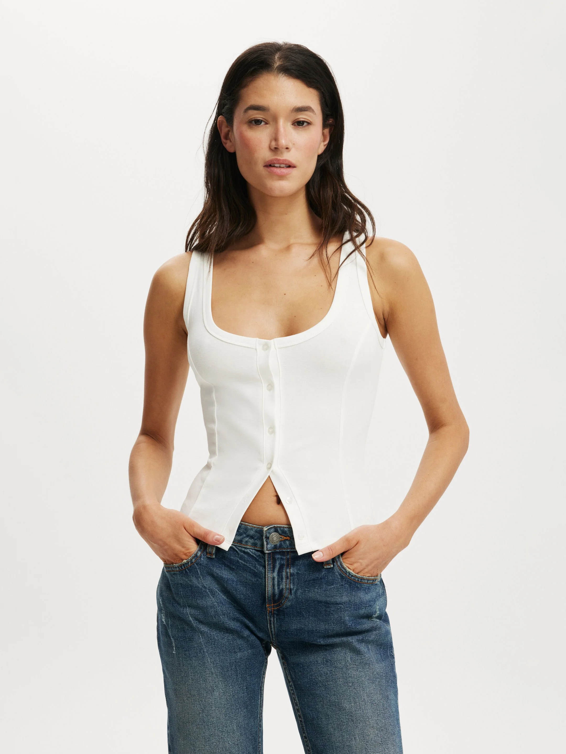 COTTON:ON Áo Thun Kiểu Cộc Tay Nữ-Lily Button Through Tank