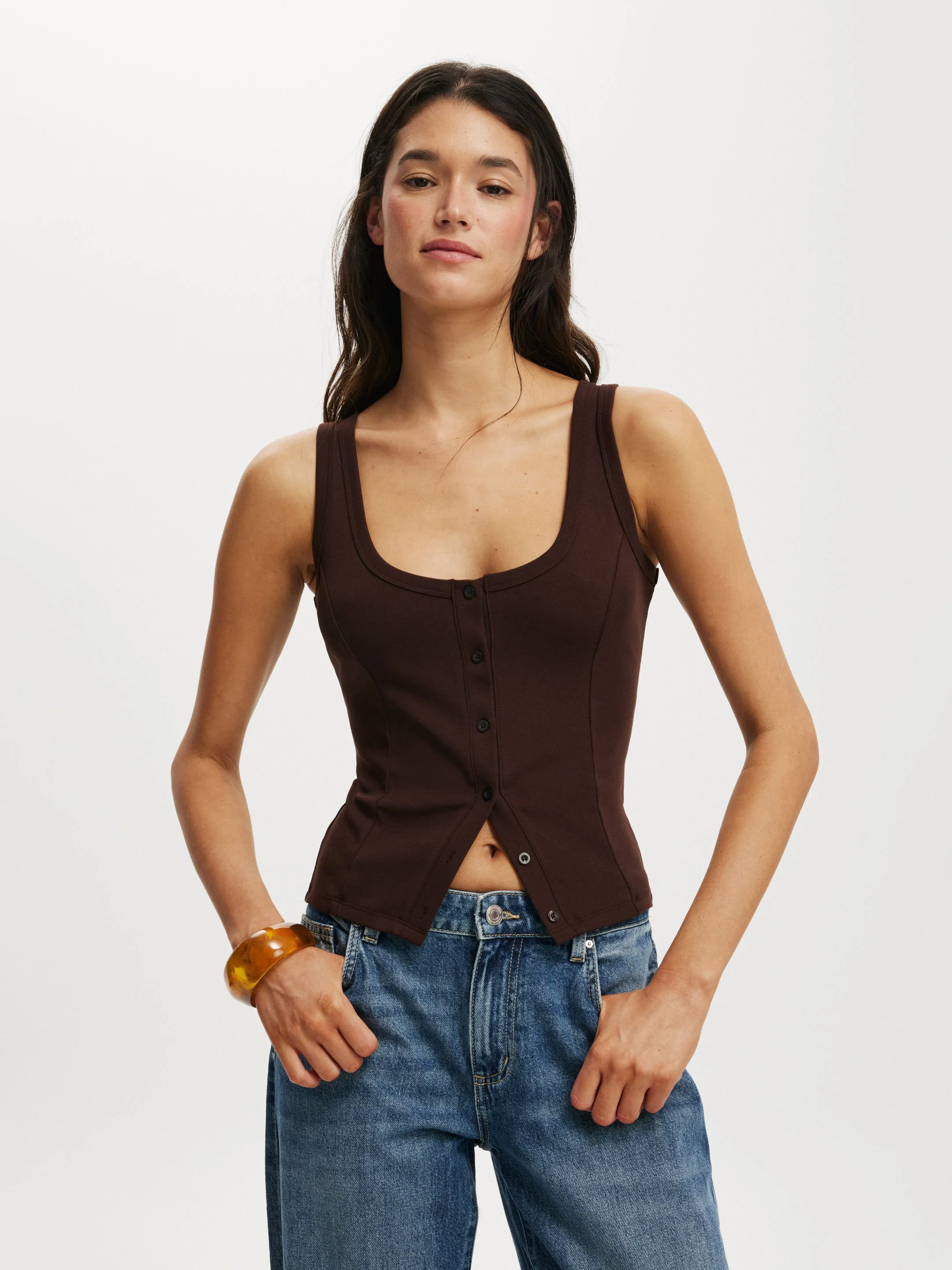 COTTON:ON Áo Thun Kiểu Cộc Tay Nữ-Lily Button Through Tank
