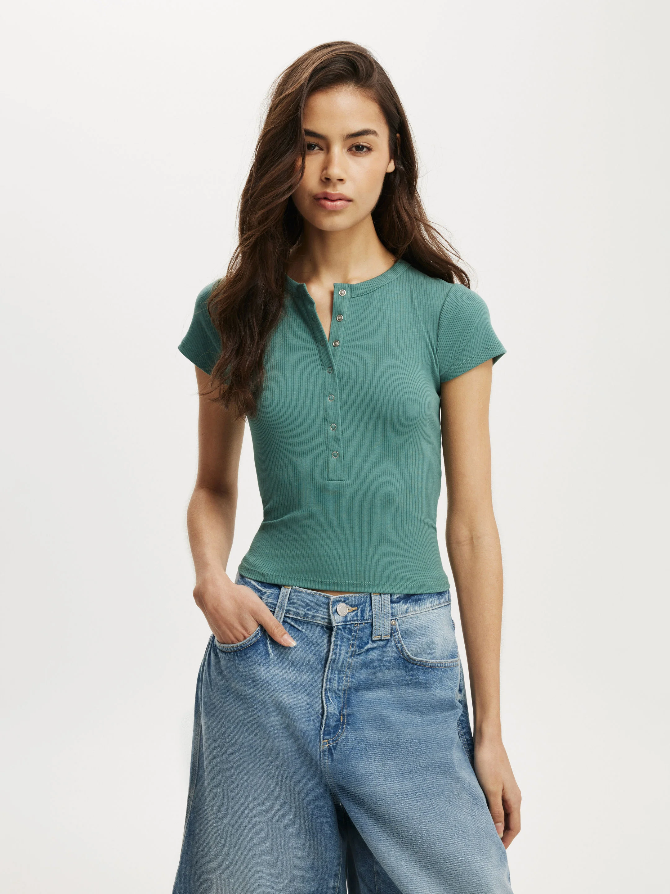 COTTON:ON Áo Thun Kiểu Ngắn Tay Nữ-Christy Henley Tee