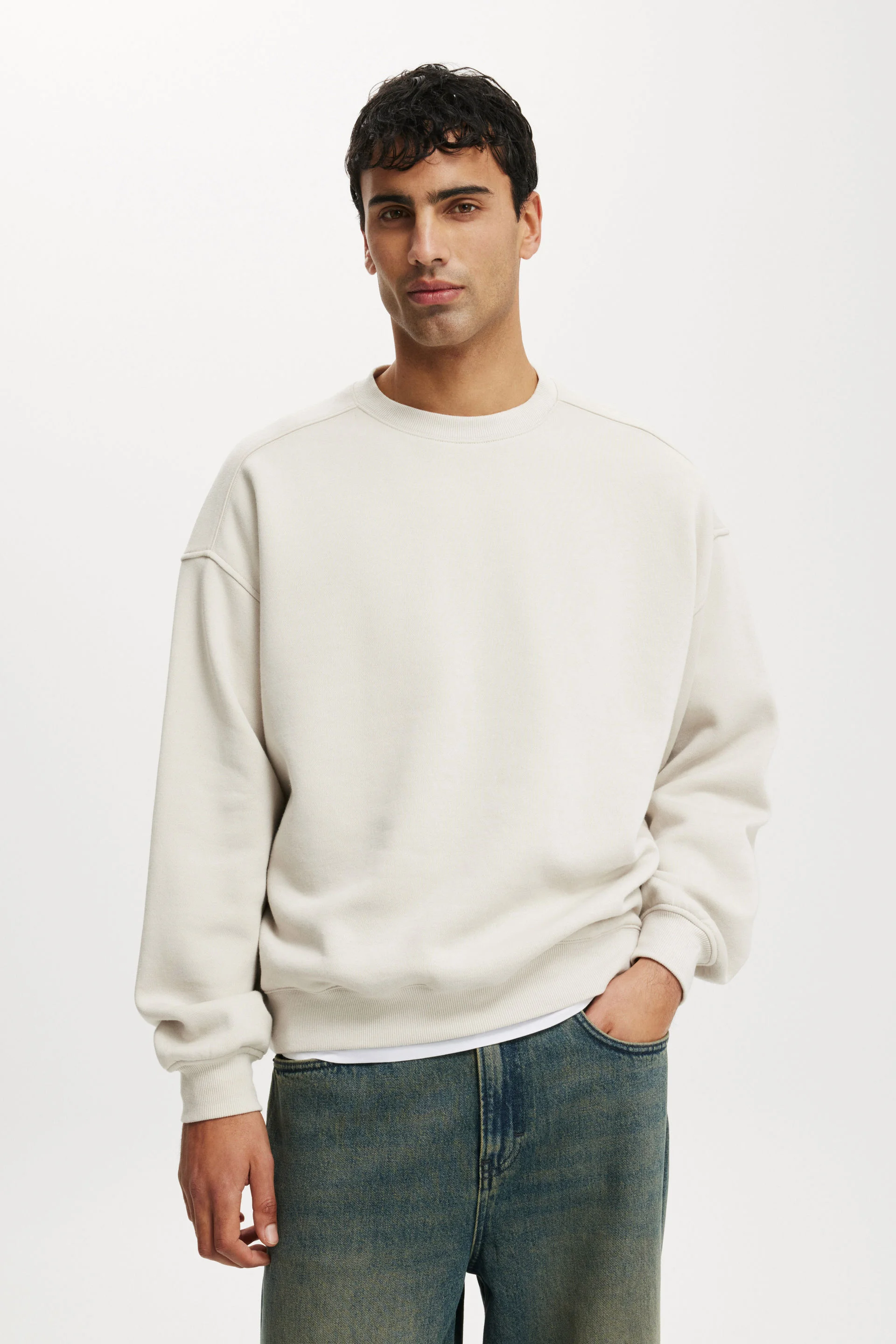 COTTON:ON Áo Chui Đầu Dài Tay Nam-Box Fit Crew Sweater