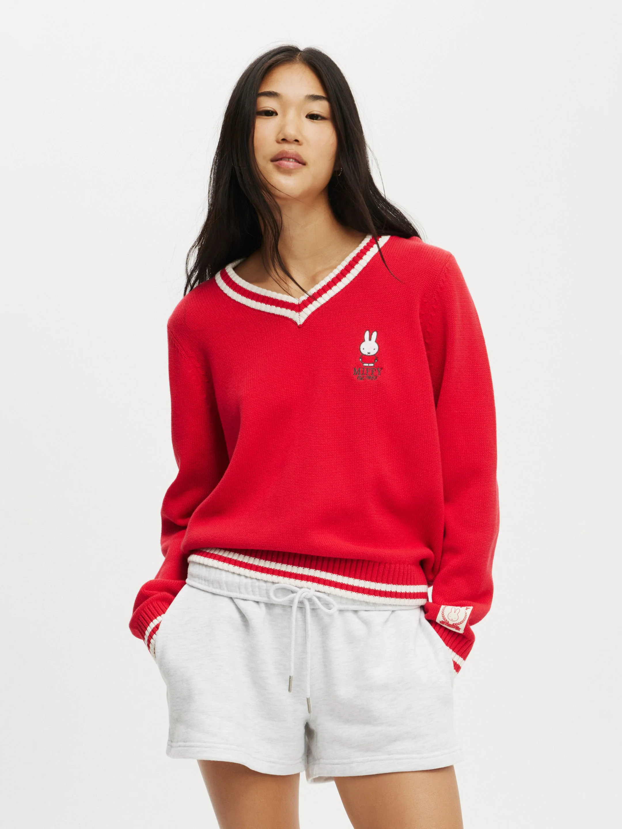 COTTON:ON BODY Áo Thun Dài Tay Nữ-Lcn Miffy Knitted Graphic V Neck