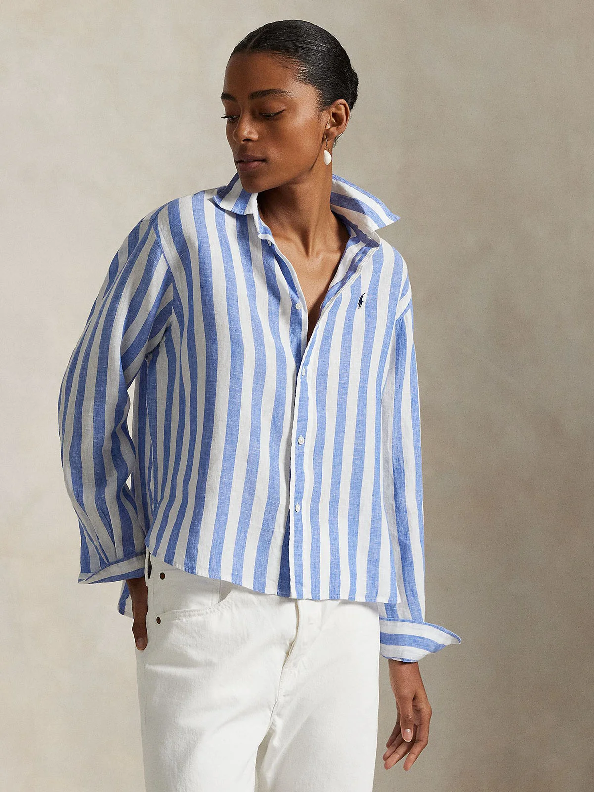 POLO RALPH LAUREN Áo Sơ Mi Nữ Tay Dài Wide Cropped Gingham Linen Shirt