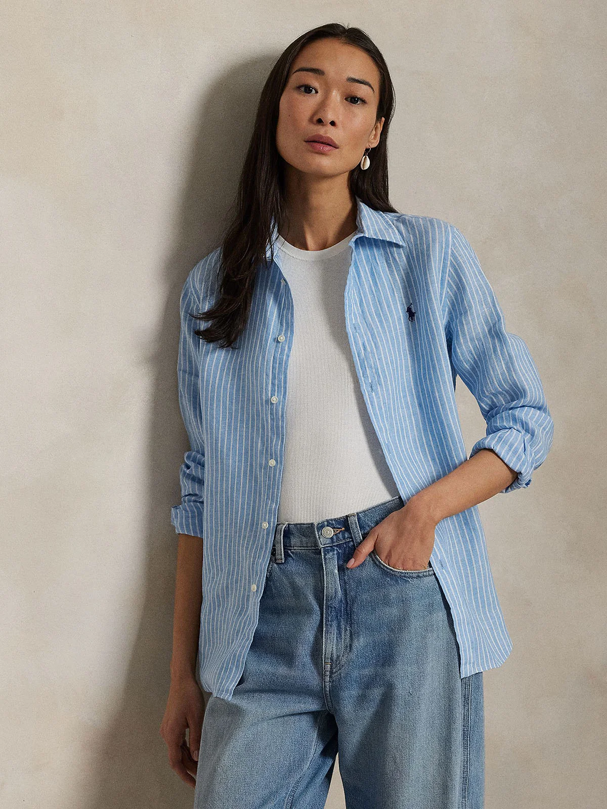 POLO RALPH LAUREN Áo Sơ Mi Nữ Tay Dài Classic Fit Striped Linen Shirt