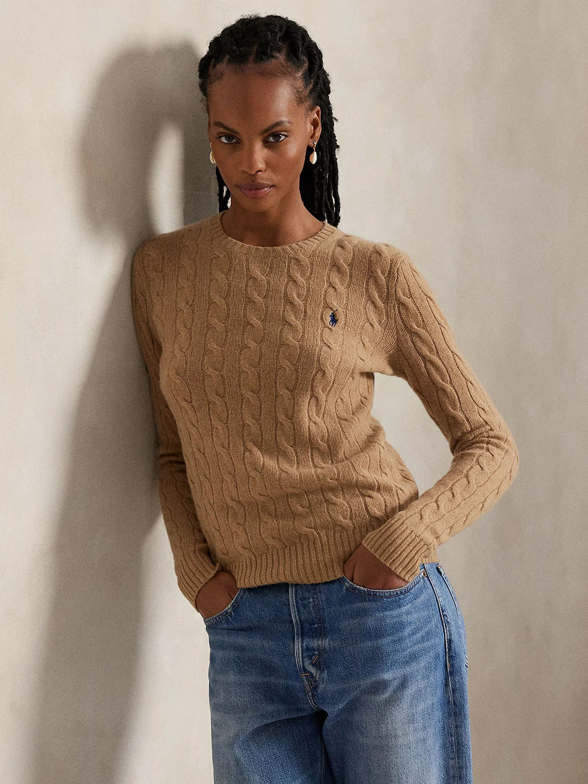 POLO RALPH LAUREN Áo Sweater Nữ Tay Dài Cable Wool-Cashmere Crewneck Sweater
