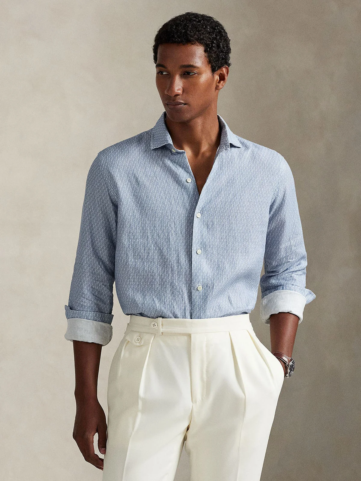 POLO RALPH LAUREN Áo Sơ Mi Nam Tay Dài Custom Fit Mallet-Print Linen Shirt