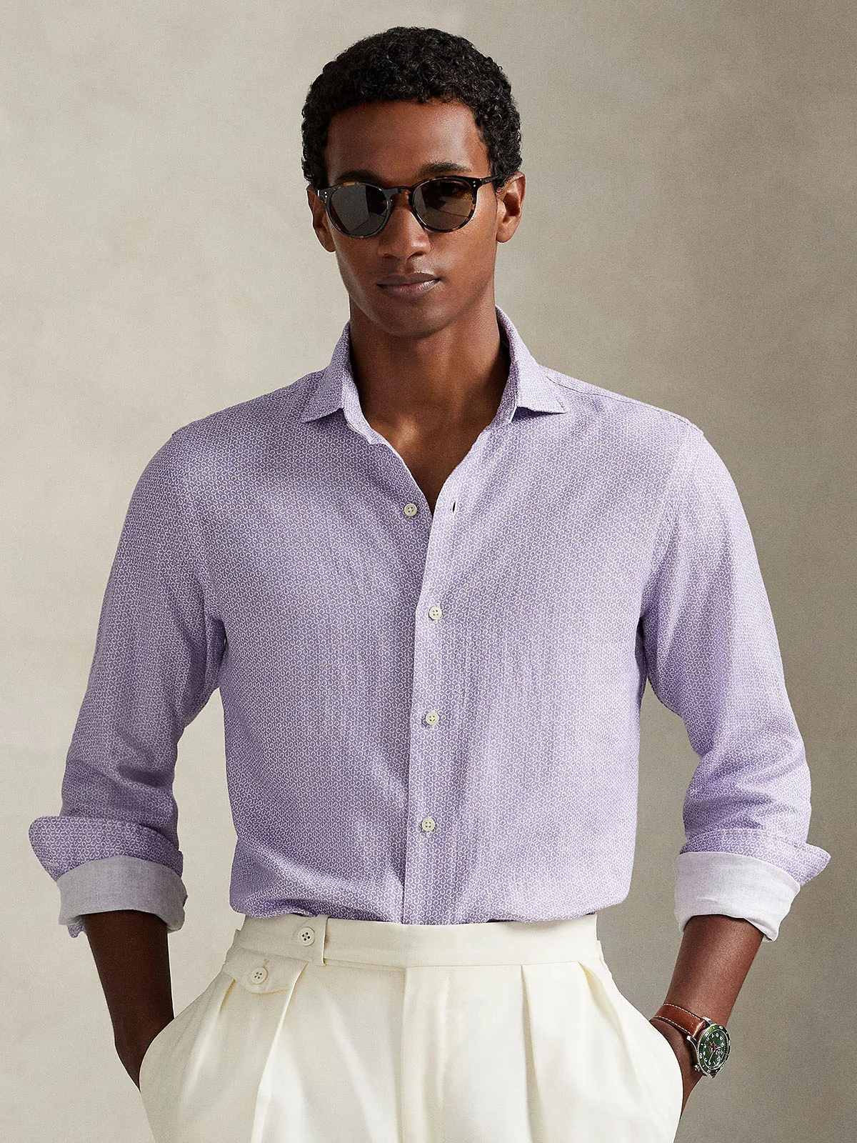 POLO RALPH LAUREN Áo Sơ Mi Nam Tay Dài Custom Fit Horseshoe-Print Linen Shirt