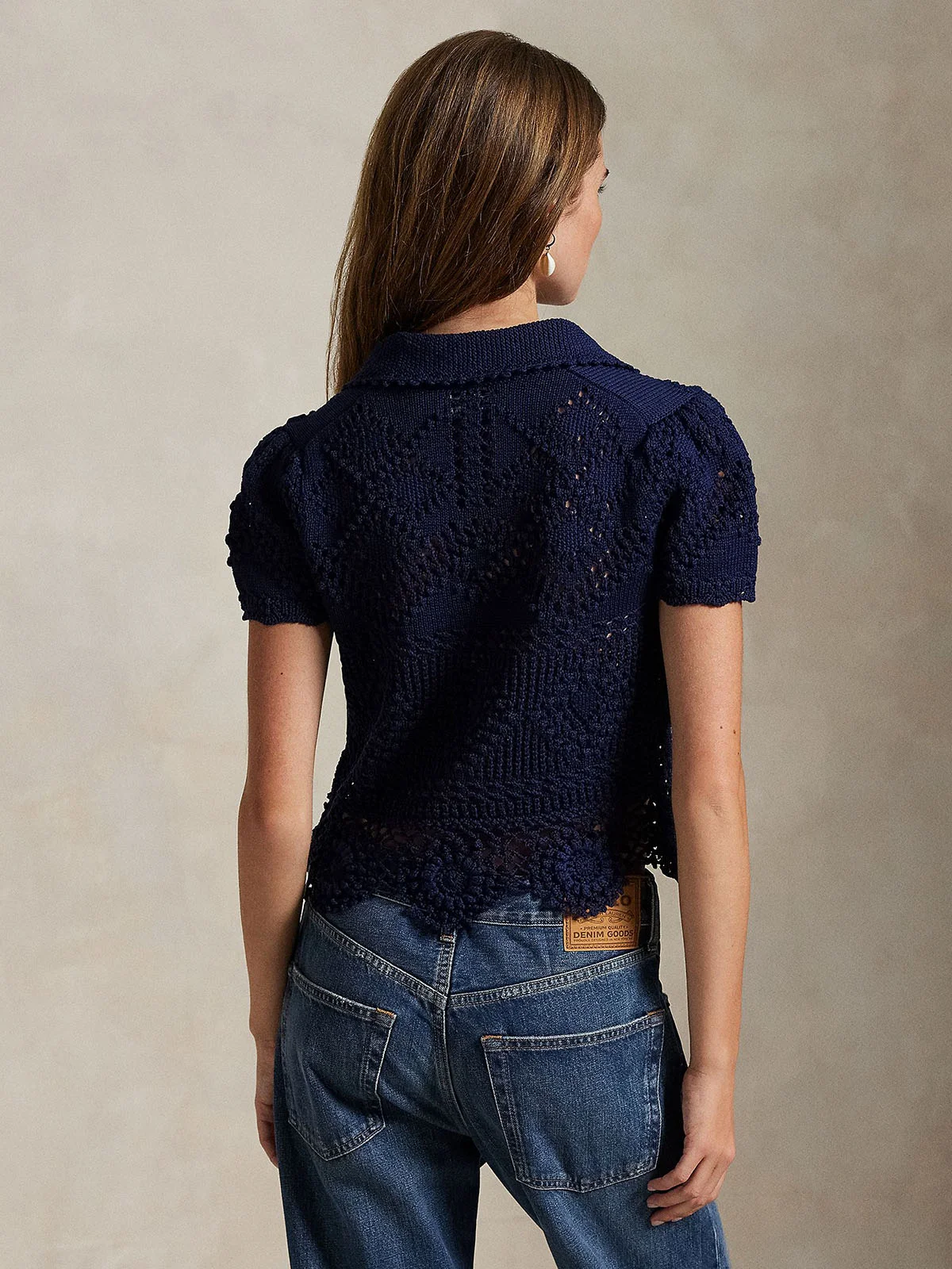 POLO RALPH LAUREN Áo Kiểu Nữ Tay Ngắn Pointelle Cotton Polo Shirt