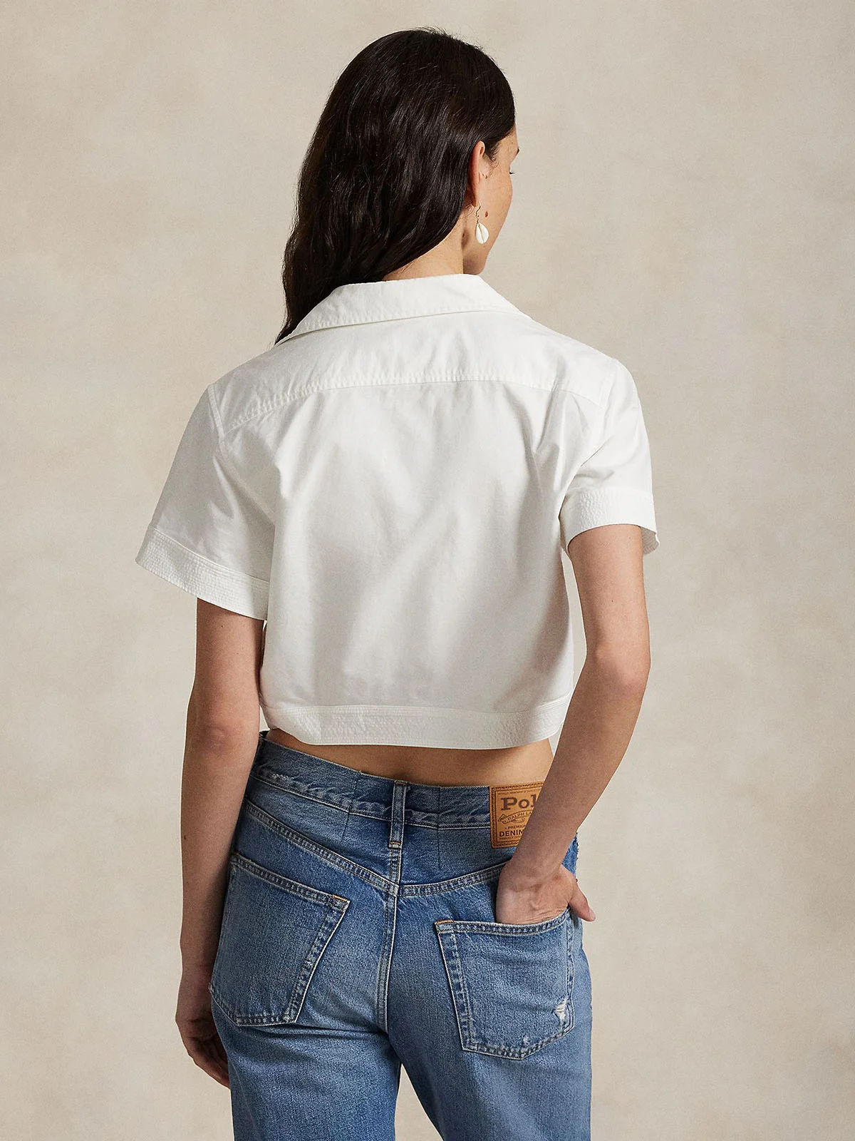 POLO RALPH LAUREN Áo Sơ Mi Nữ Tay Ngắn Cotton Oxford Tie-Front Cropped Shirt