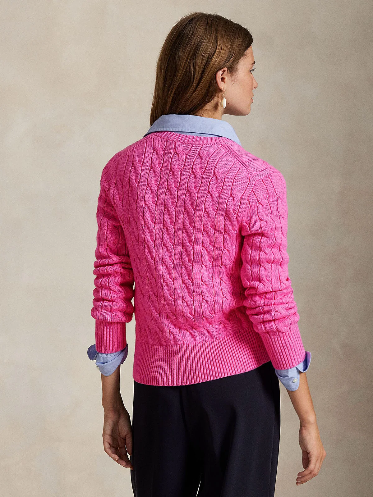 POLO RALPH LAUREN Áo Cardigan Nữ Tay Dài Cable-Knit Cotton Crewneck Cardigan