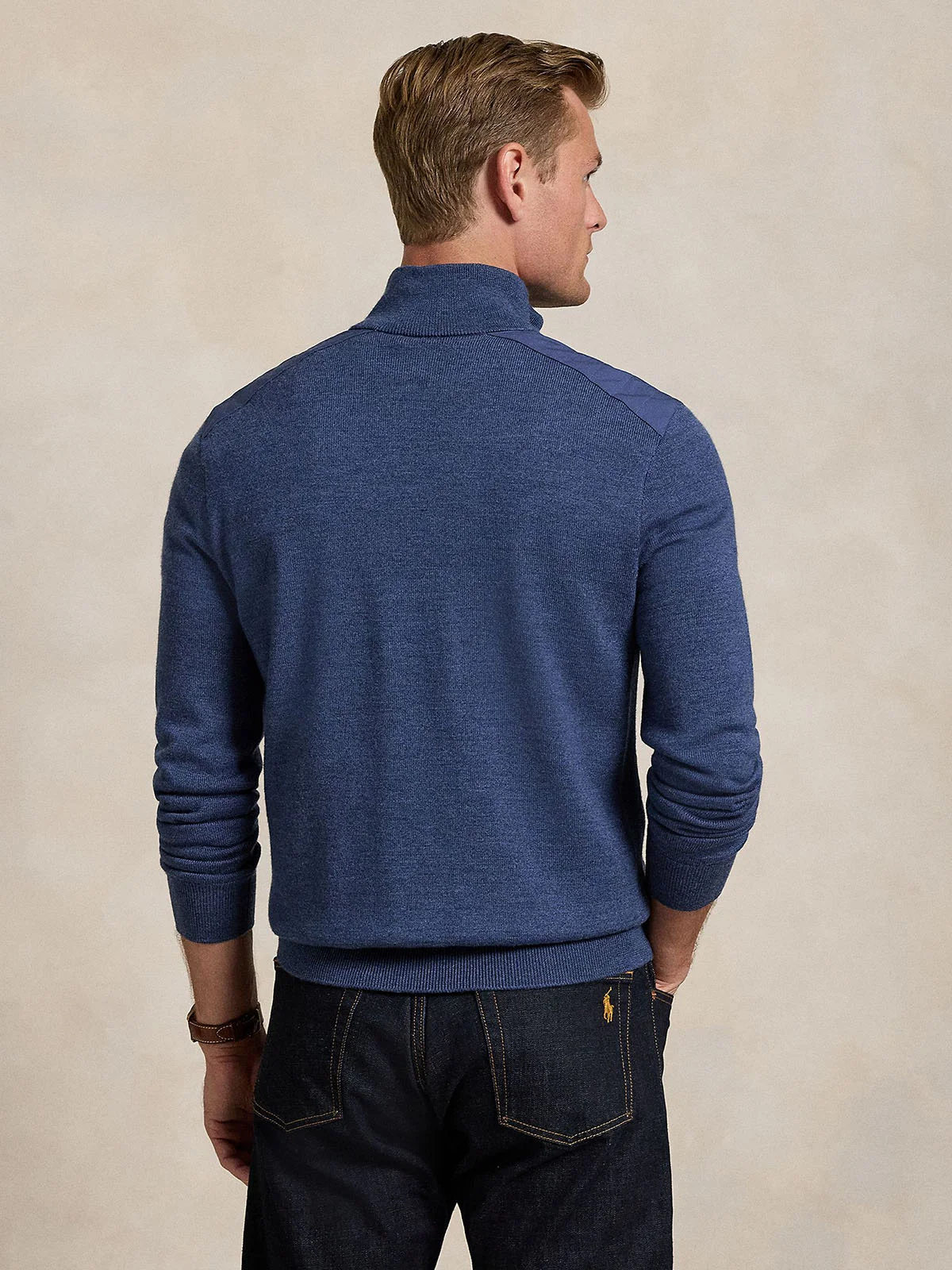 POLO RALPH LAUREN Áo Pullover Nam Tay Dài Contrast-Panel Wool Quarter-Zip Sweater