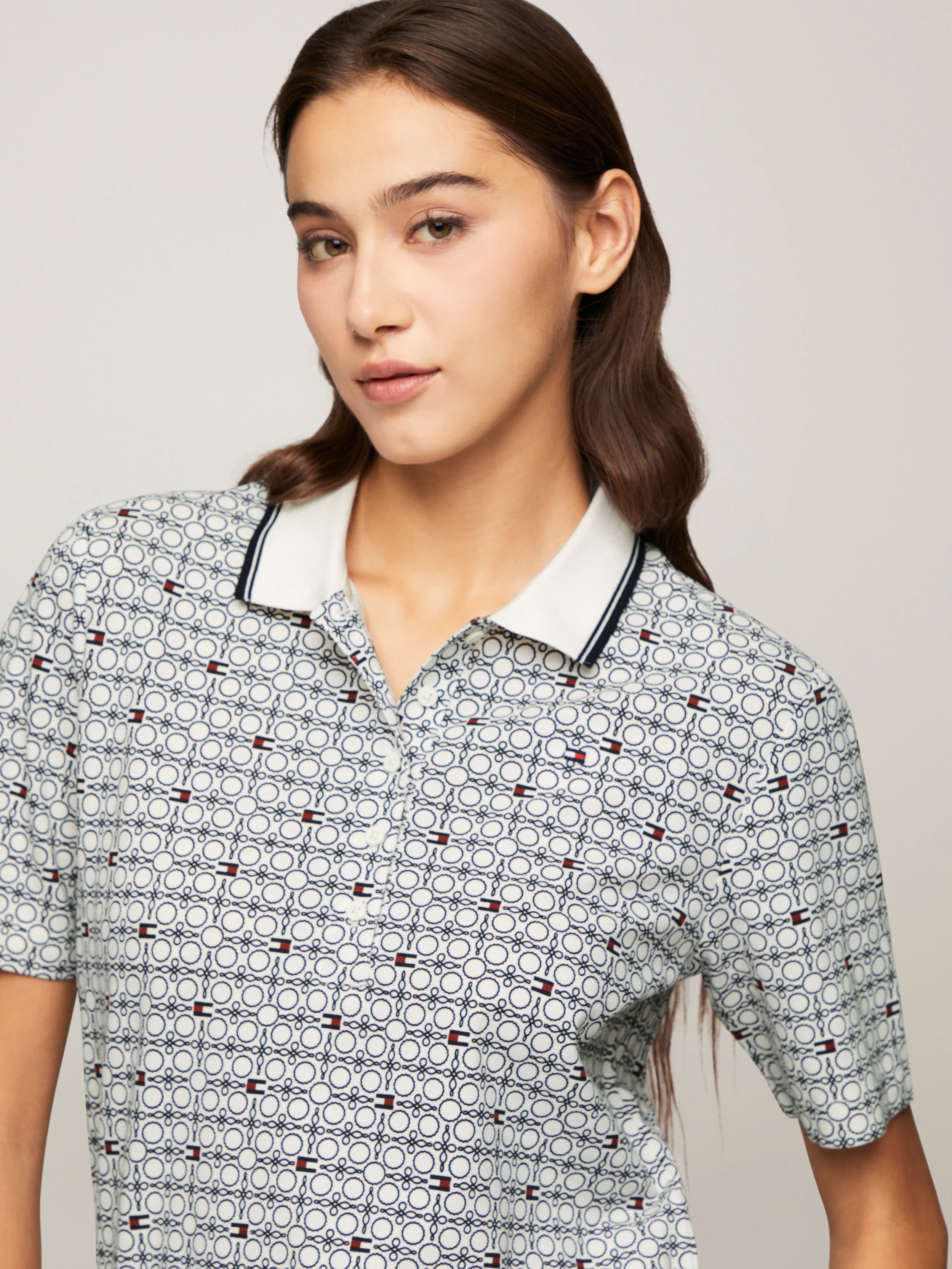 TOMMY HILFIGER Áo Polo Nữ Tay Ngắn Reg Aop Pique Polo SS