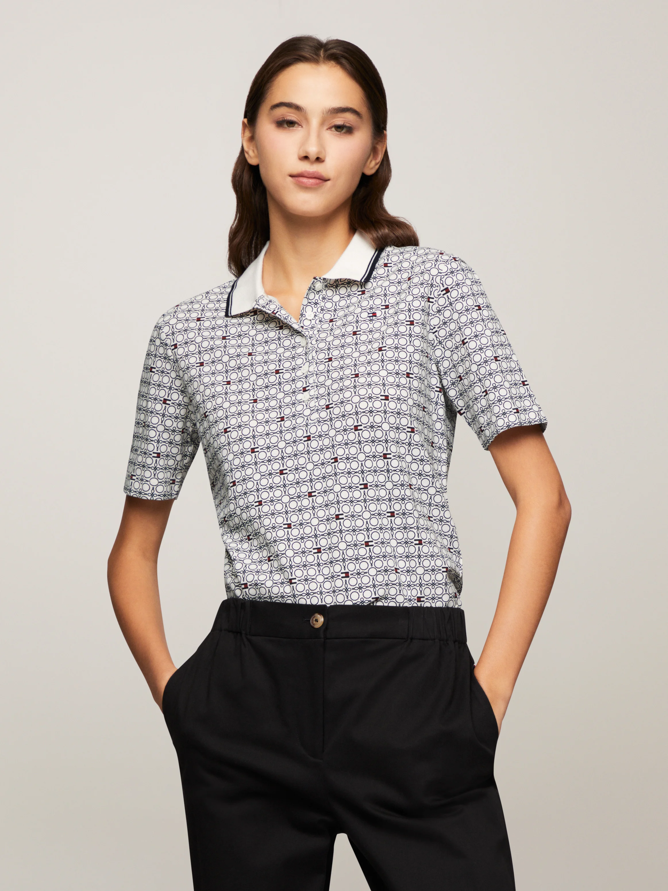 TOMMY HILFIGER Áo Polo Nữ Tay Ngắn Reg Aop Pique Polo SS