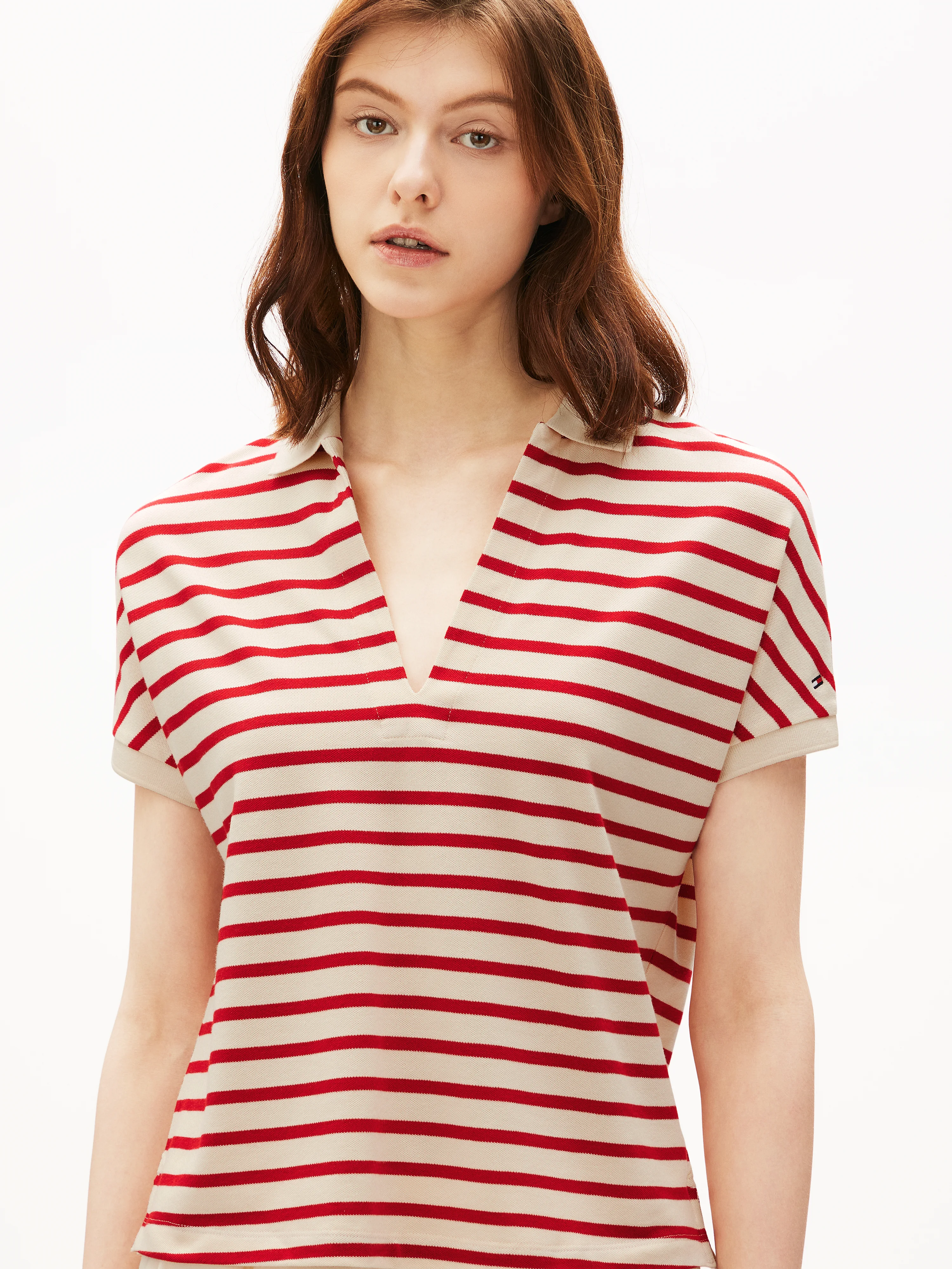 TOMMY HILFIGER Áo Polo Nữ Tay Ngắn Lyocell Open-Nk Relaxed Polo SS
