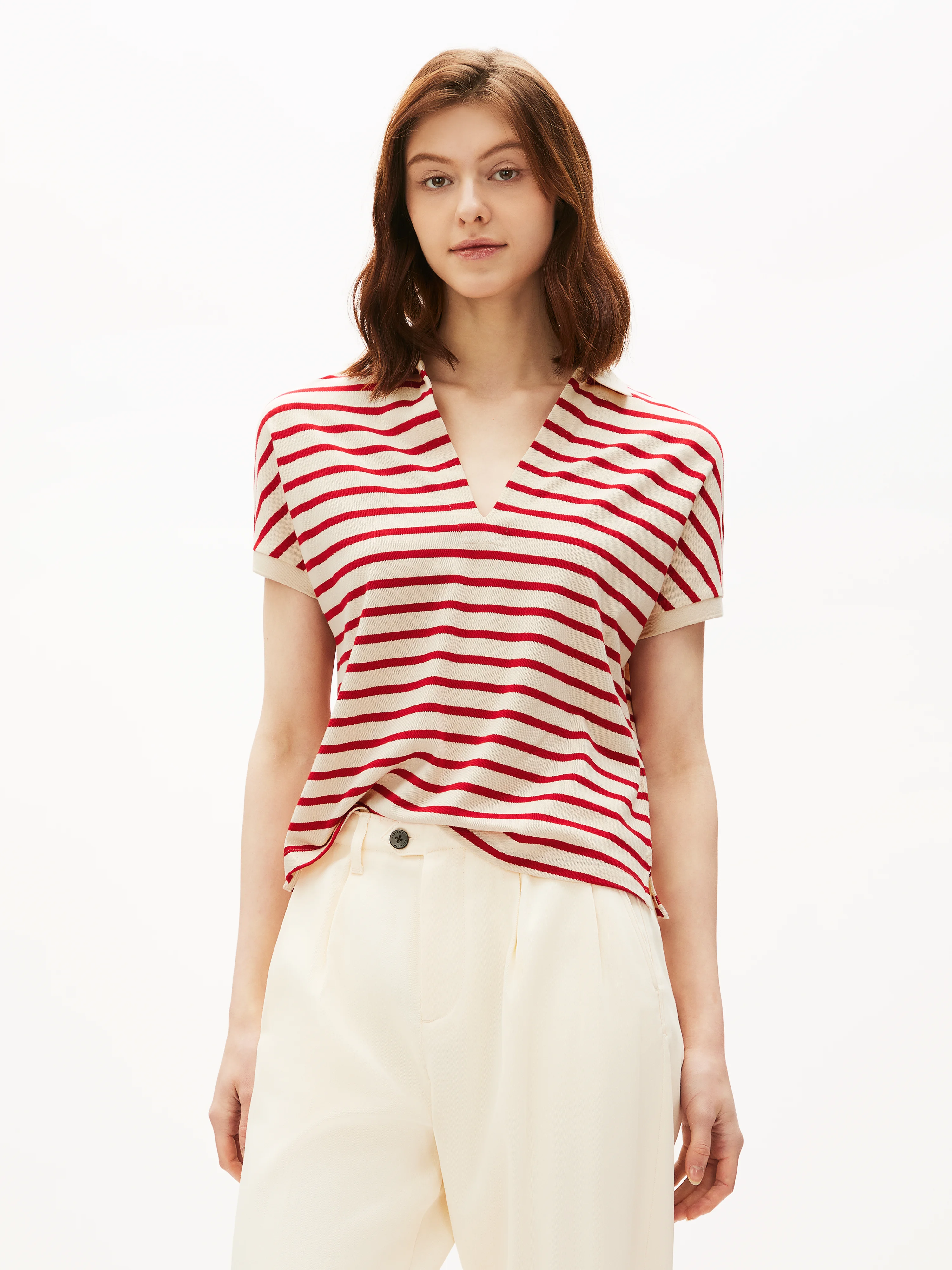 TOMMY HILFIGER Áo Polo Nữ Tay Ngắn Lyocell Open-Nk Relaxed Polo SS