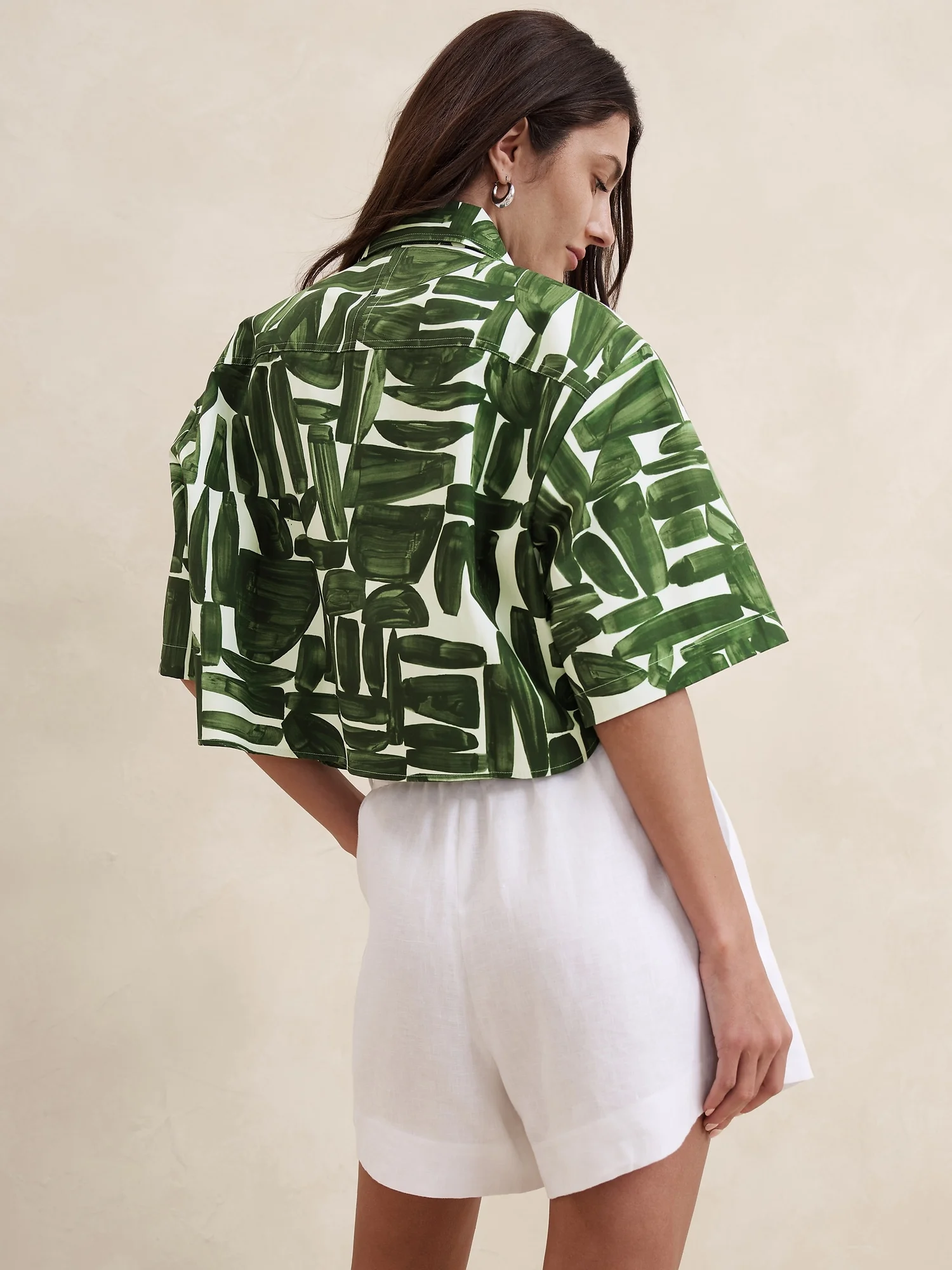 BANANA REPUBLIC Áo Sơ Mi Tay Ngắn Nữ Ss Cropped Ski