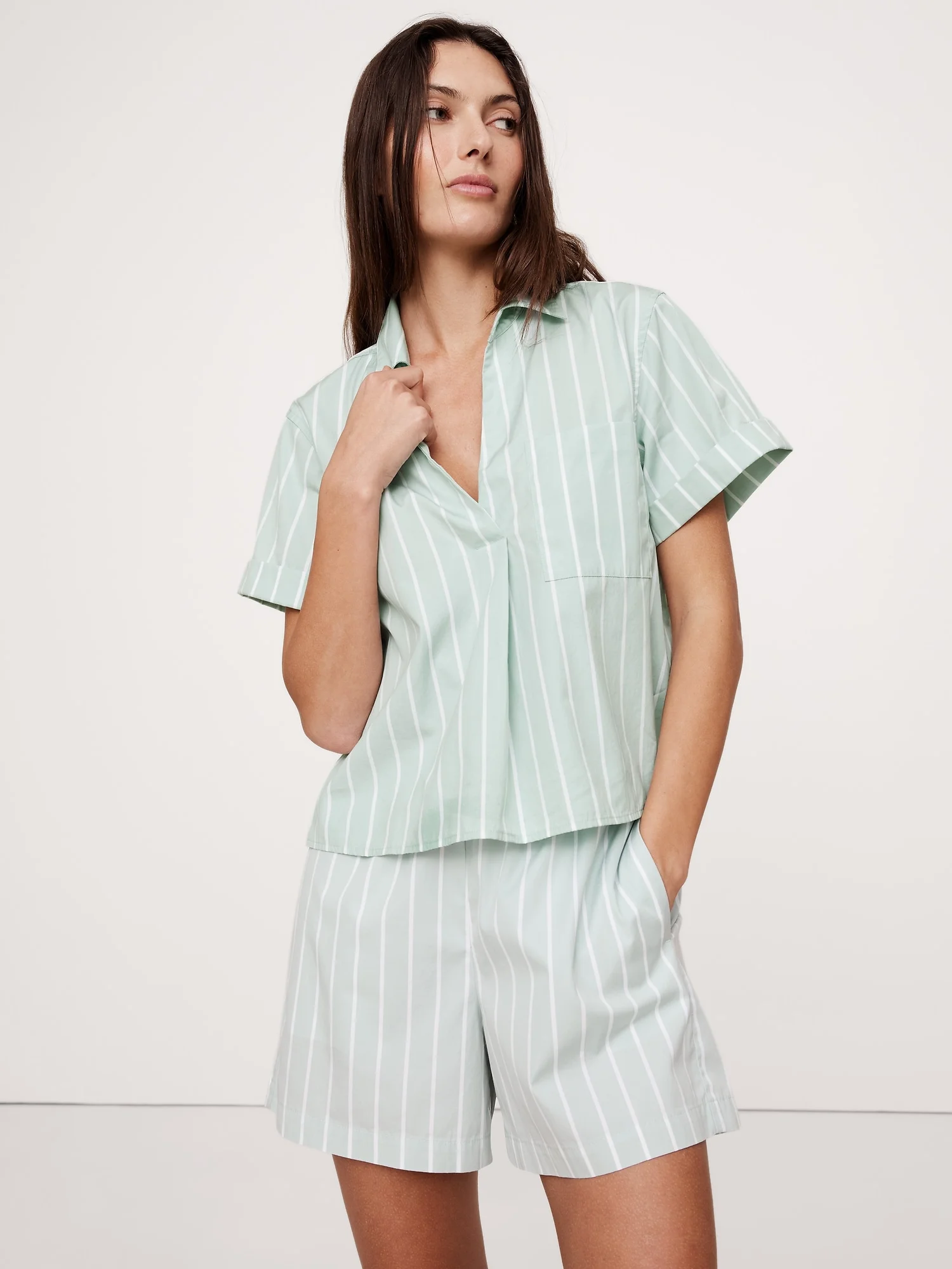 BANANA REPUBLIC Áo Sơ Mi Tay Ngắn Nữ Ss Half Placke