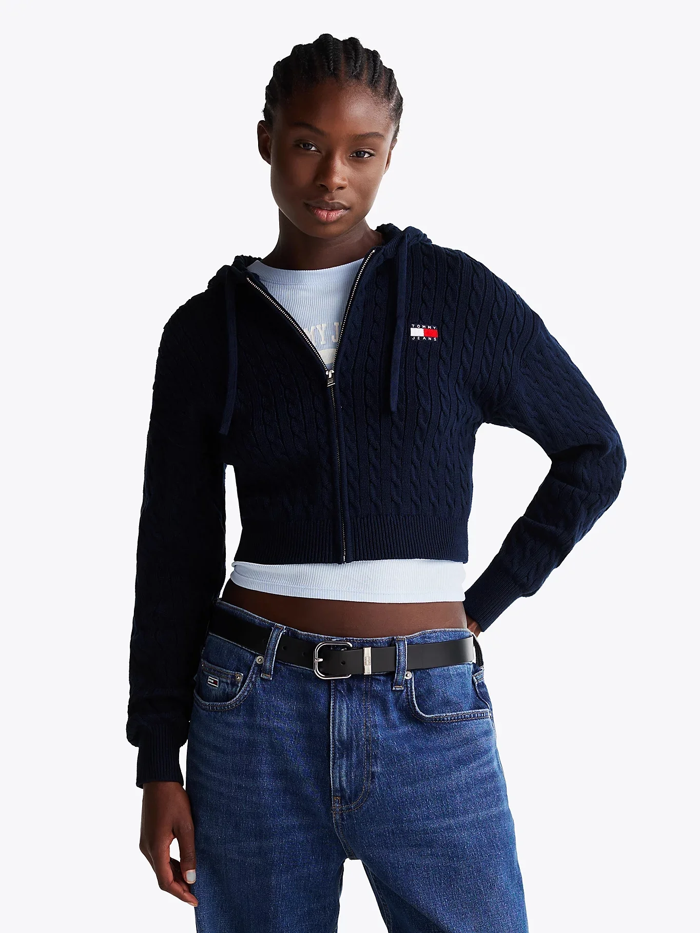 TOMMY JEANS Áo Cardigan Nữ Tay Dài TJW Badge Cabl Hood Cardigan E