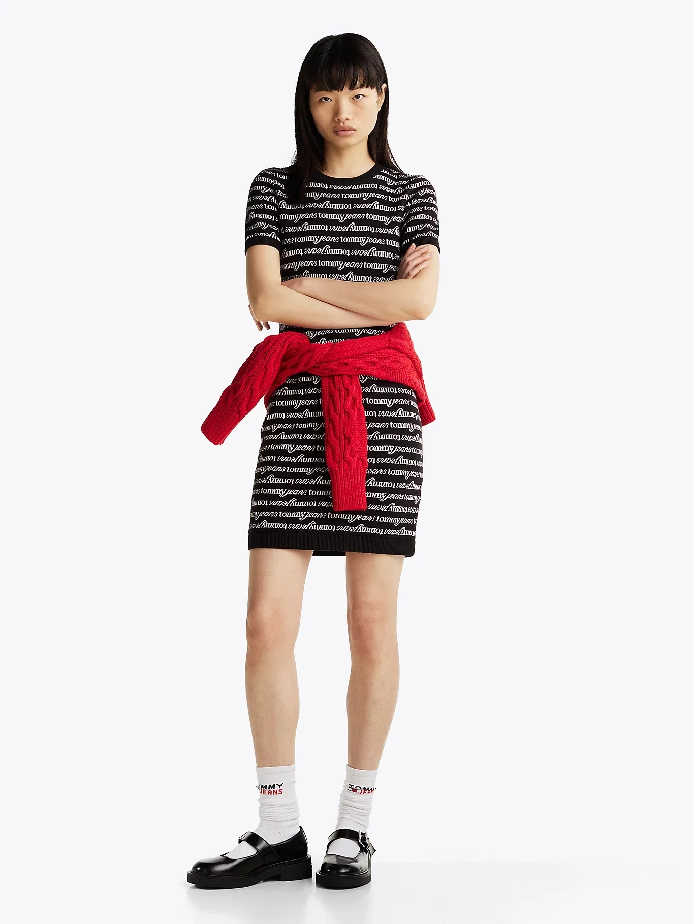 TOMMY JEANS Đầm Nữ TJW Script Aop Sweater Dress