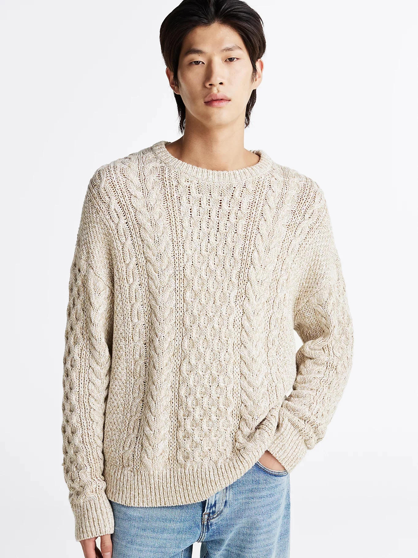 TOMMY HILFIGER Áo Sweater Nam Tay Dài Mouline Aran Cable Crew Neck