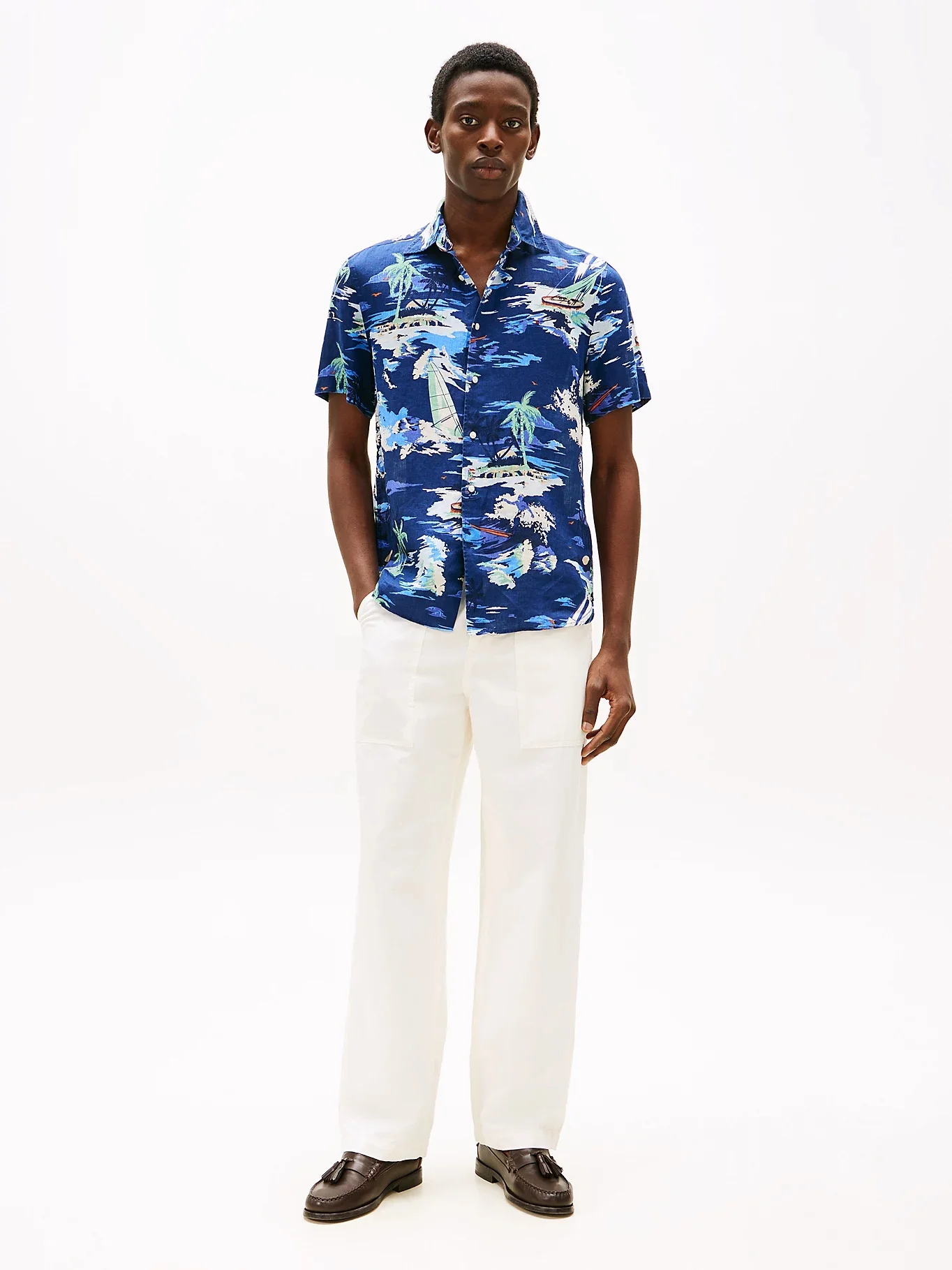 TOMMY HILFIGER Áo Sơ Mi Nam Tay Ngắn Linen Vacation Print SS RF Shirt