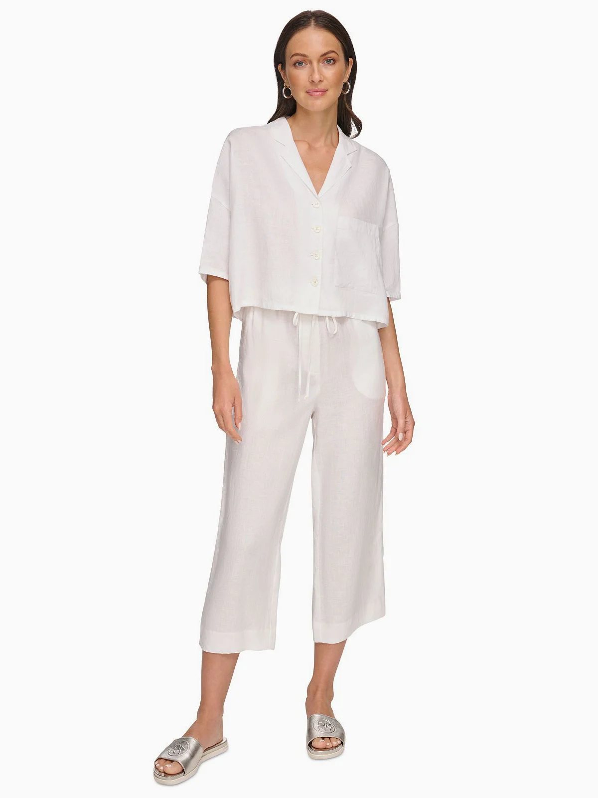 DKNY Áo Sơ Mi Nữ S/S Cnvrtbl Cllr Linen Top