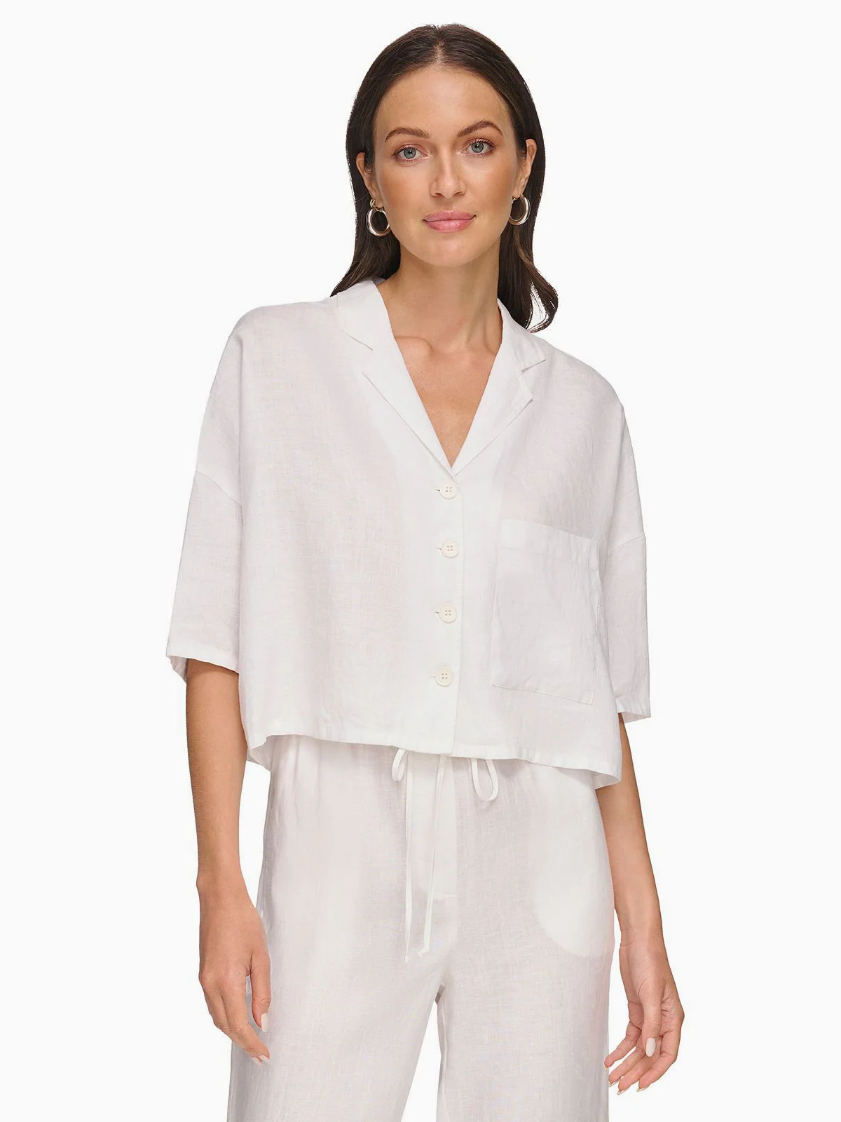 DKNY Áo Sơ Mi Nữ S/S Cnvrtbl Cllr Linen Top