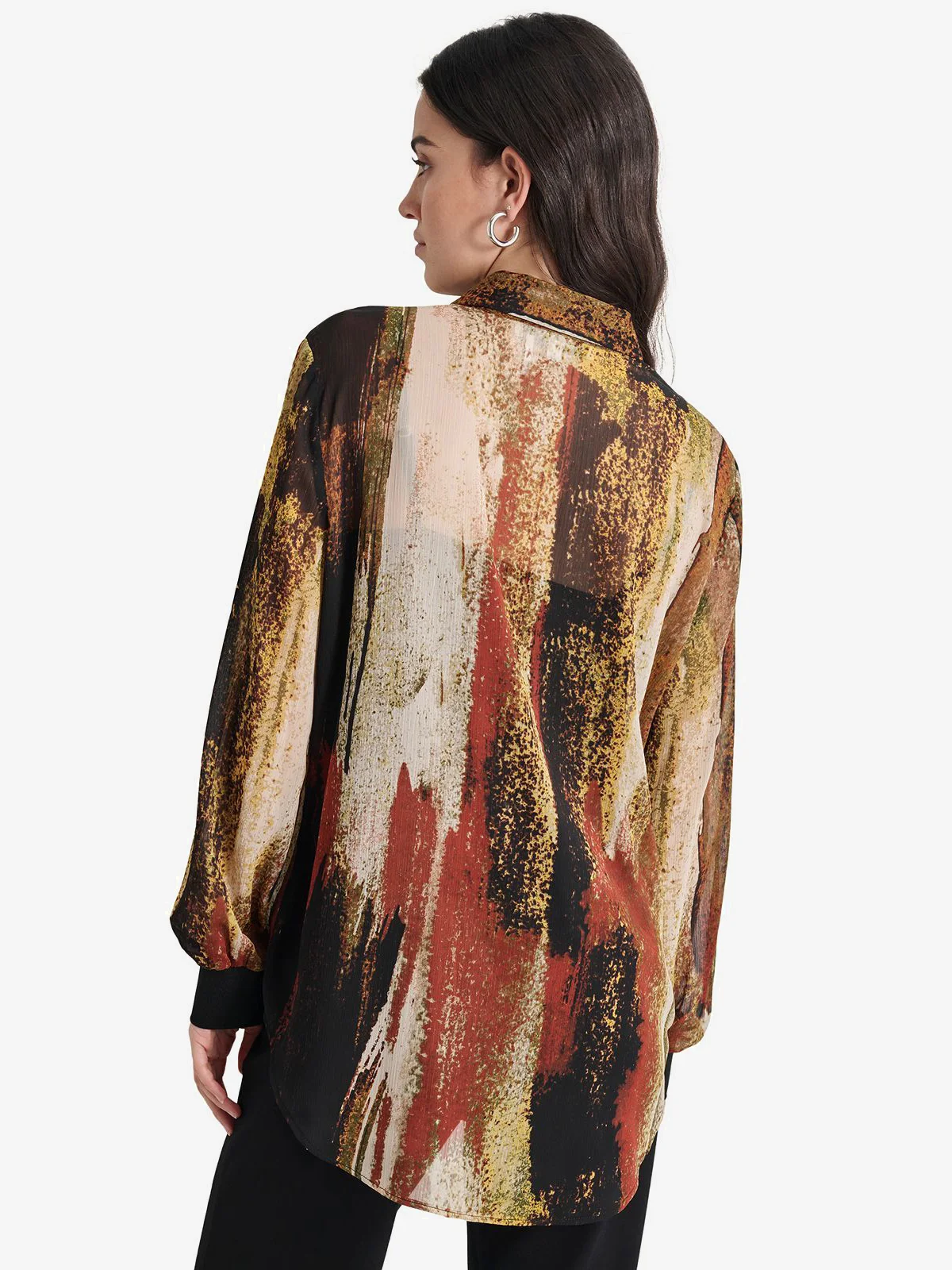 DKNY Áo Sơ Mi Nữ L/S Bttn Dwn Prnt Cr