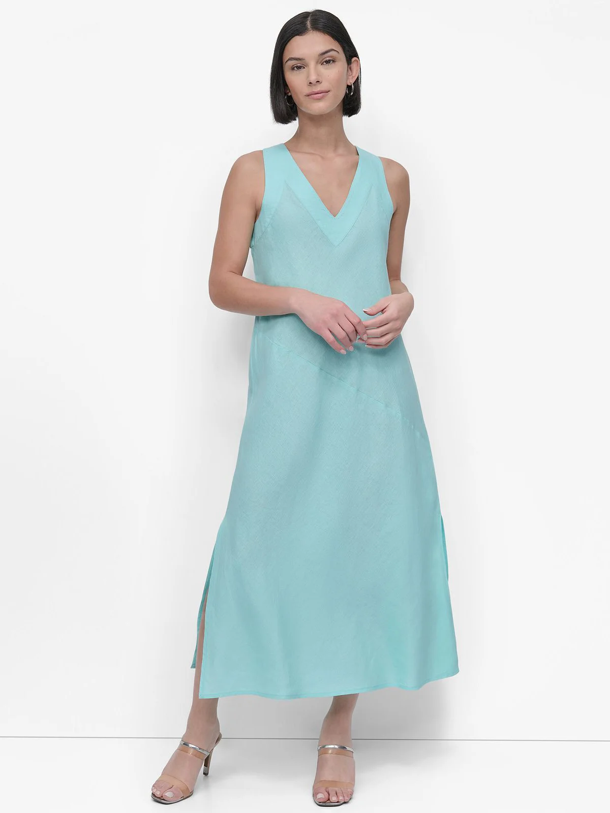 DKNY Đầm Nữ S/L V Nk Panel Linen