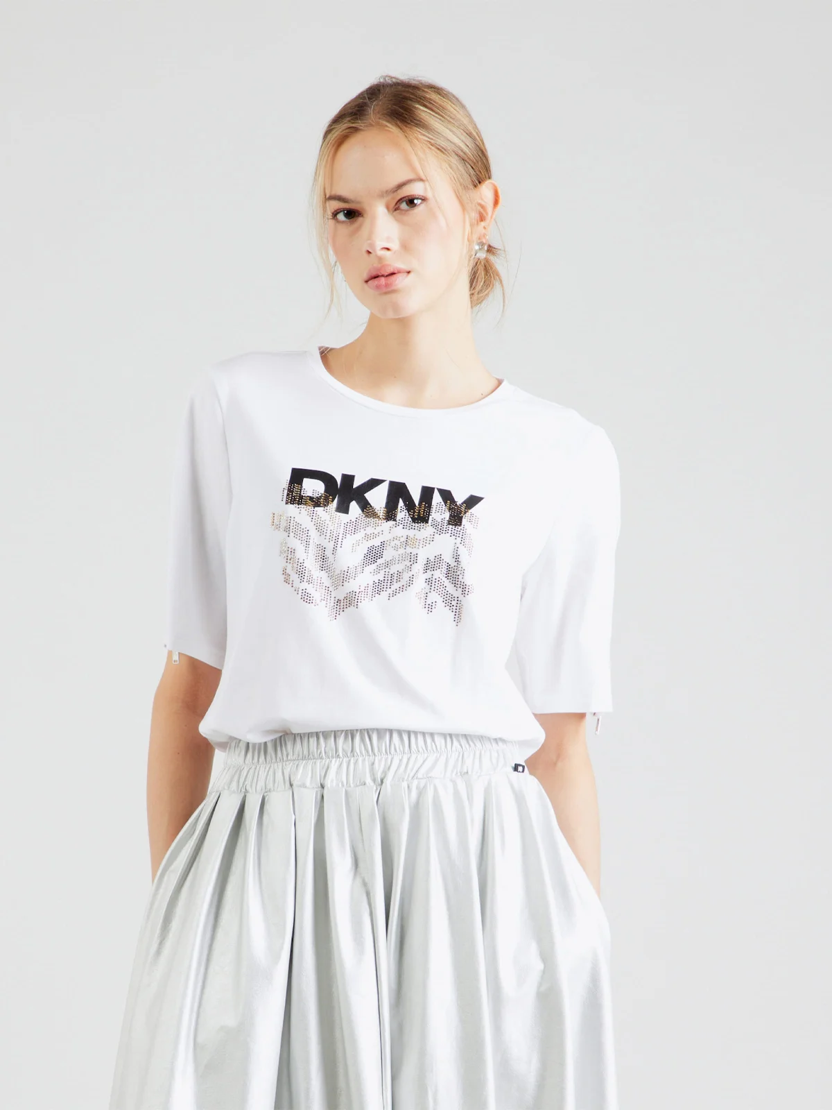 DKNY Áo Thun Nữ S/S Zip Slv Crystal