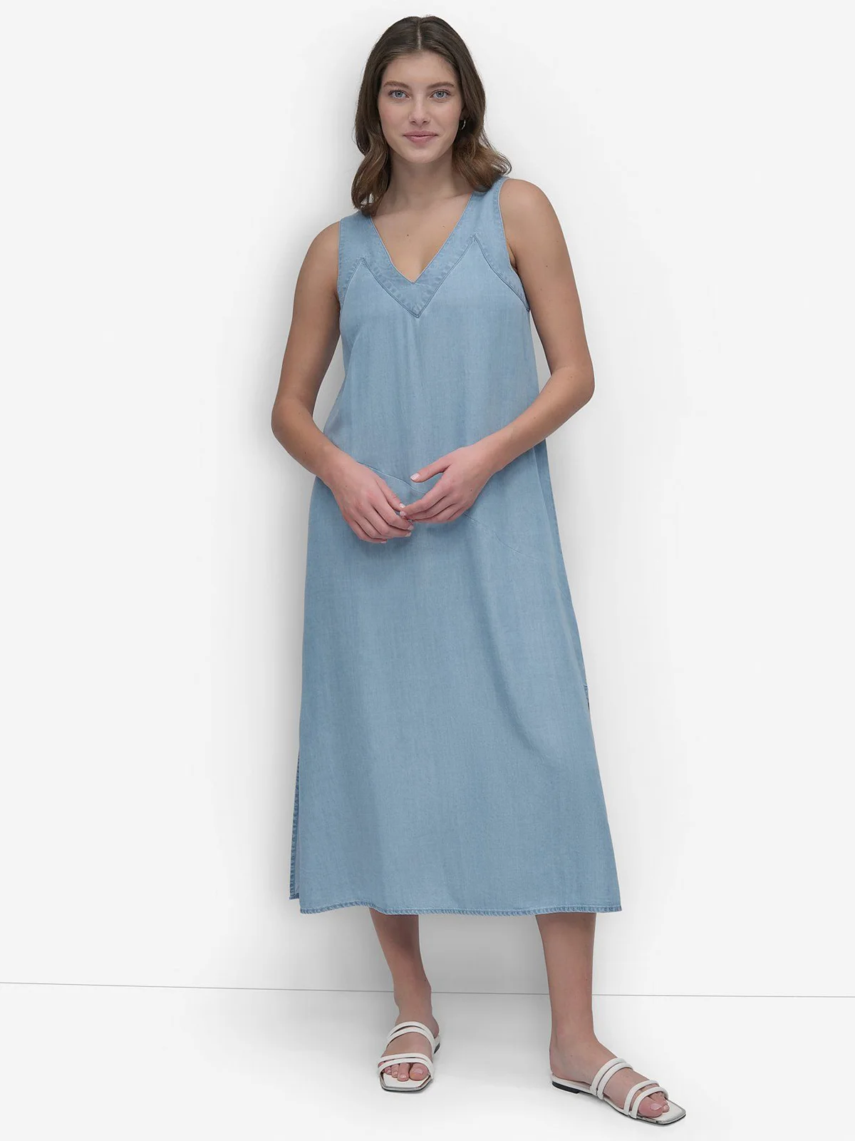 DKNY Đầm Nữ S/L V Nck Tencel Dress