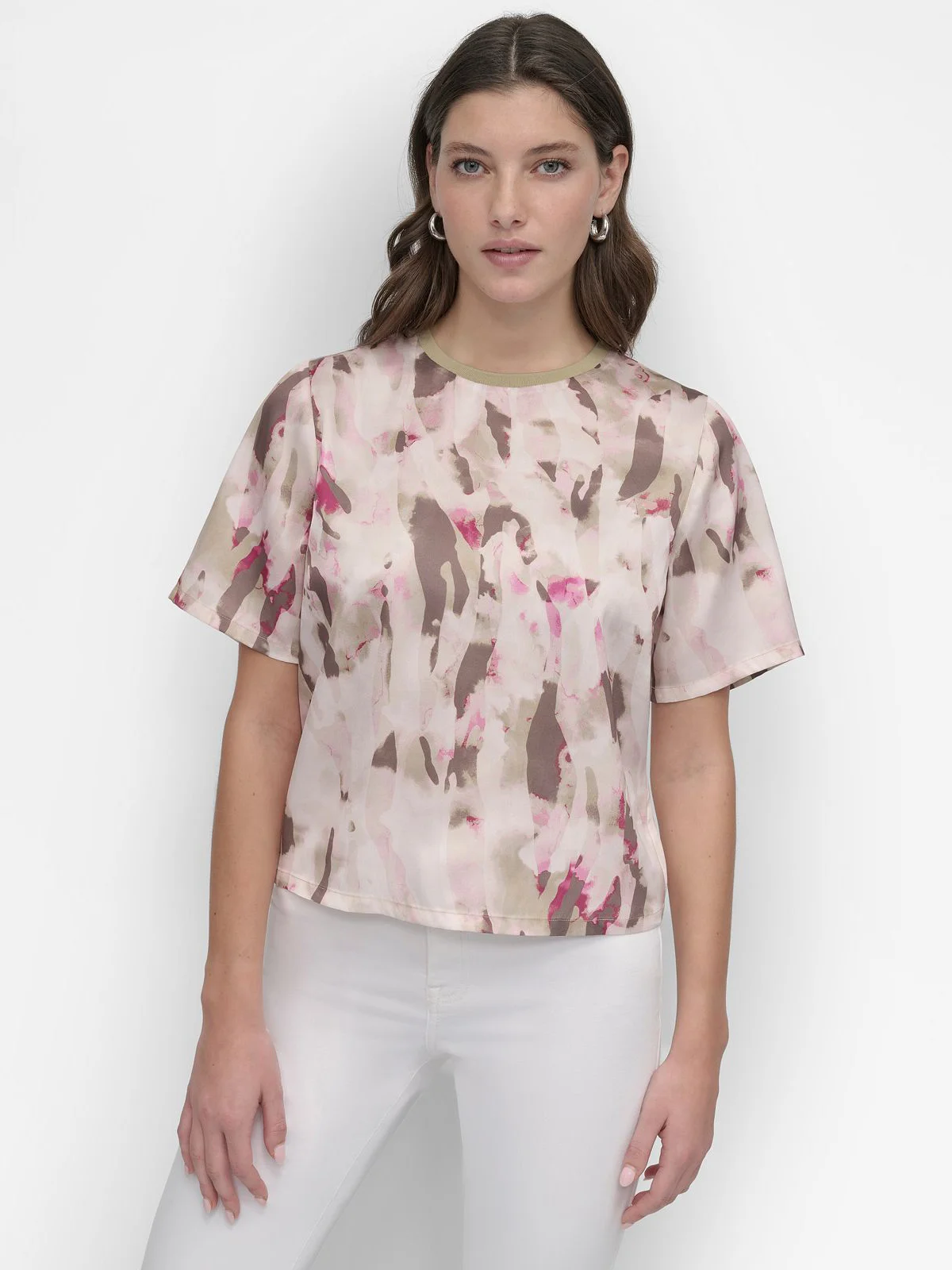 DKNY Áo Kiểu Nữ S/S Crew Nk Prnt Sca