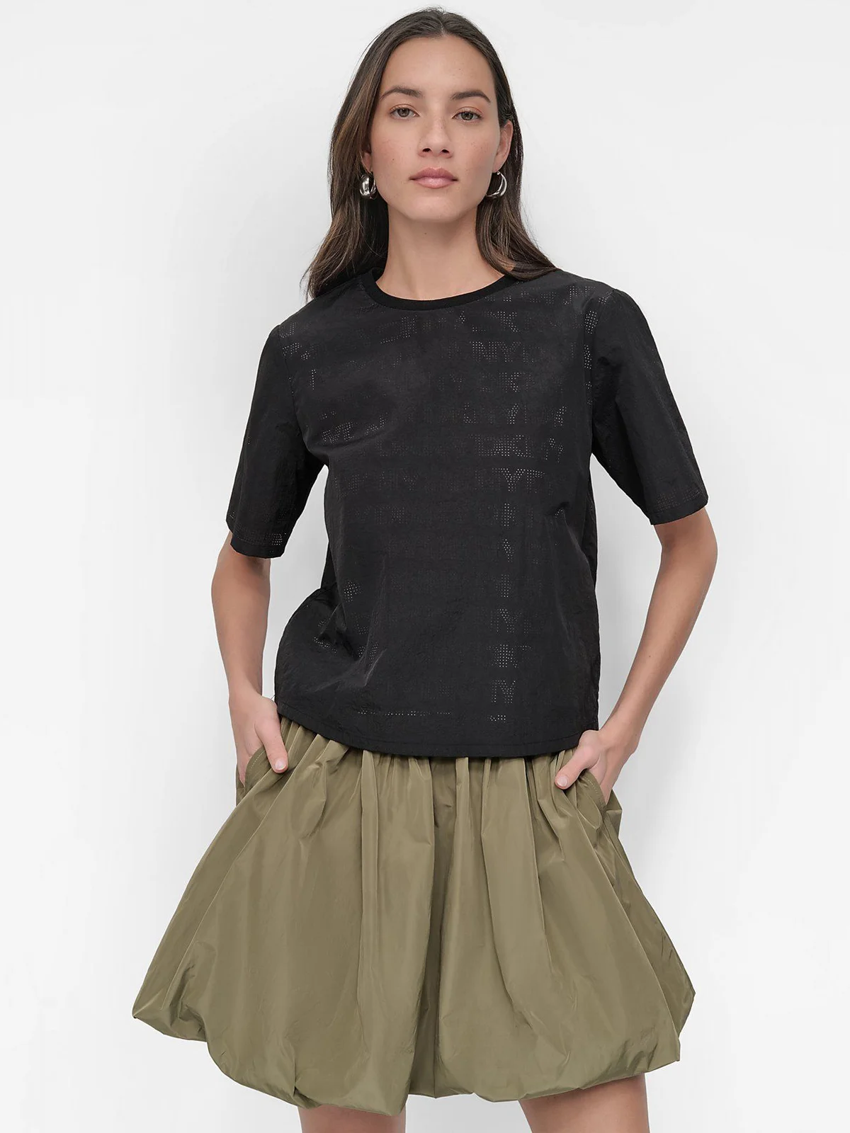 DKNY Áo Kiểu Nữ S/S Perforated Logobox T Shirt
