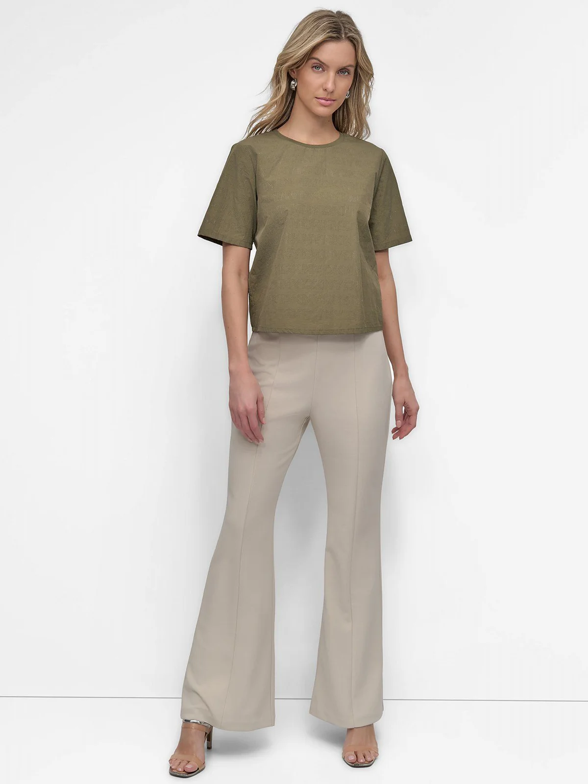 DKNY Áo Kiểu Nữ S/S Perforated Logobox T Shirt