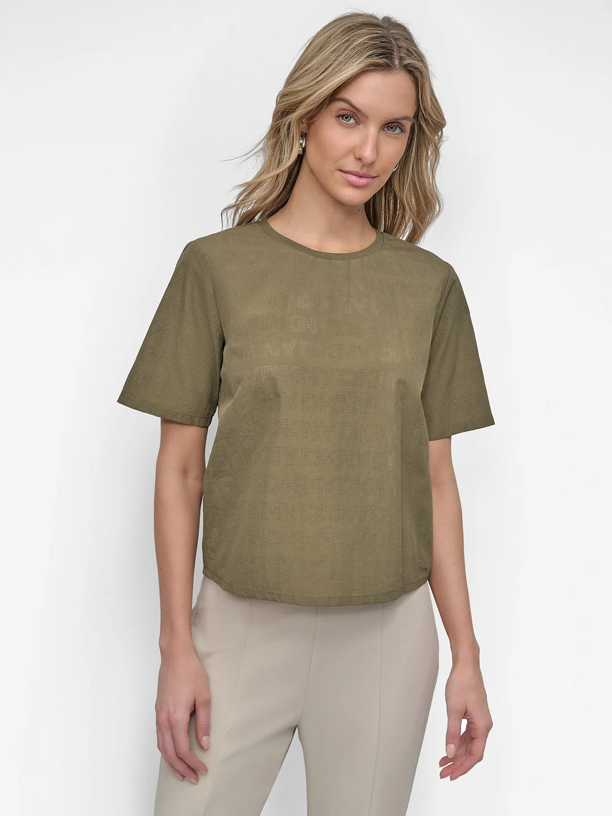 DKNY Áo Kiểu Nữ S/S Perforated Logobox T Shirt