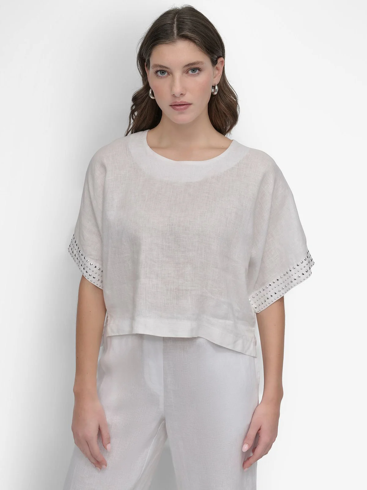 DKNY Áo Kiểu Nữ Boxy Linen Top W/ St