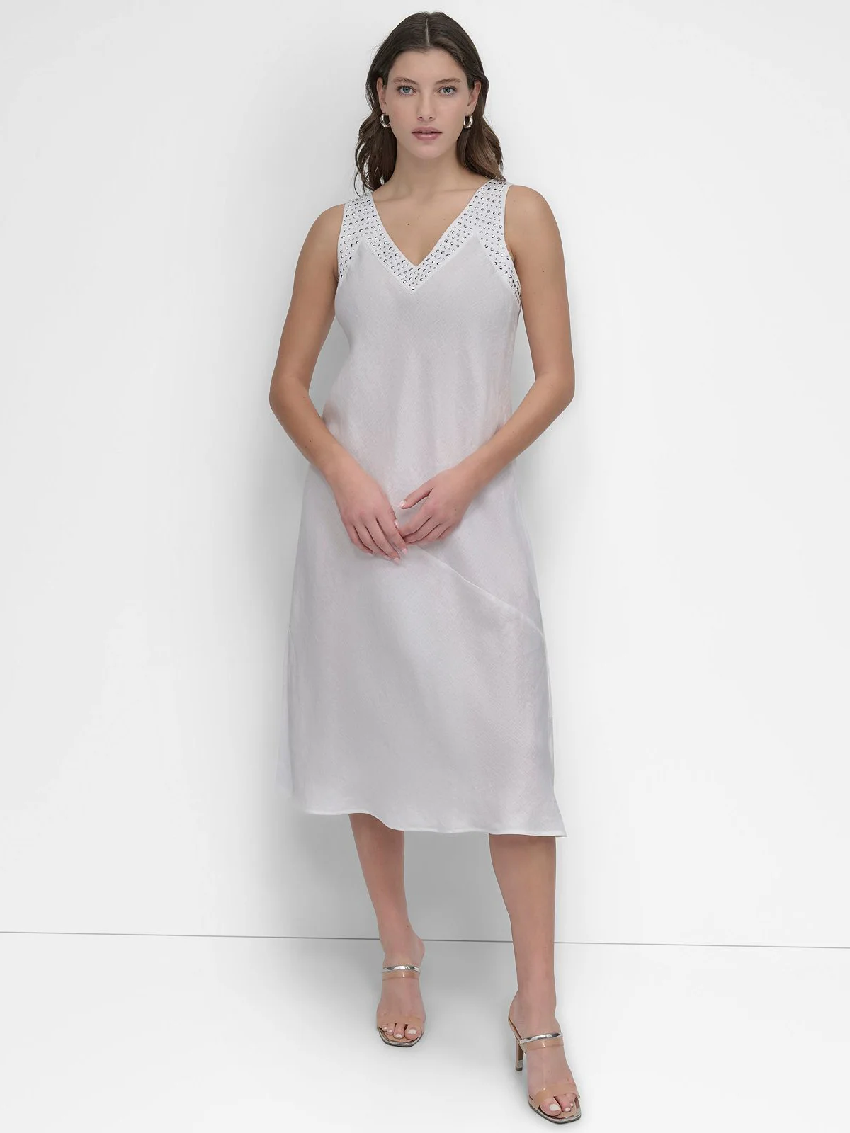 DKNY Đầm Nữ S/L V Nk Panel Linen