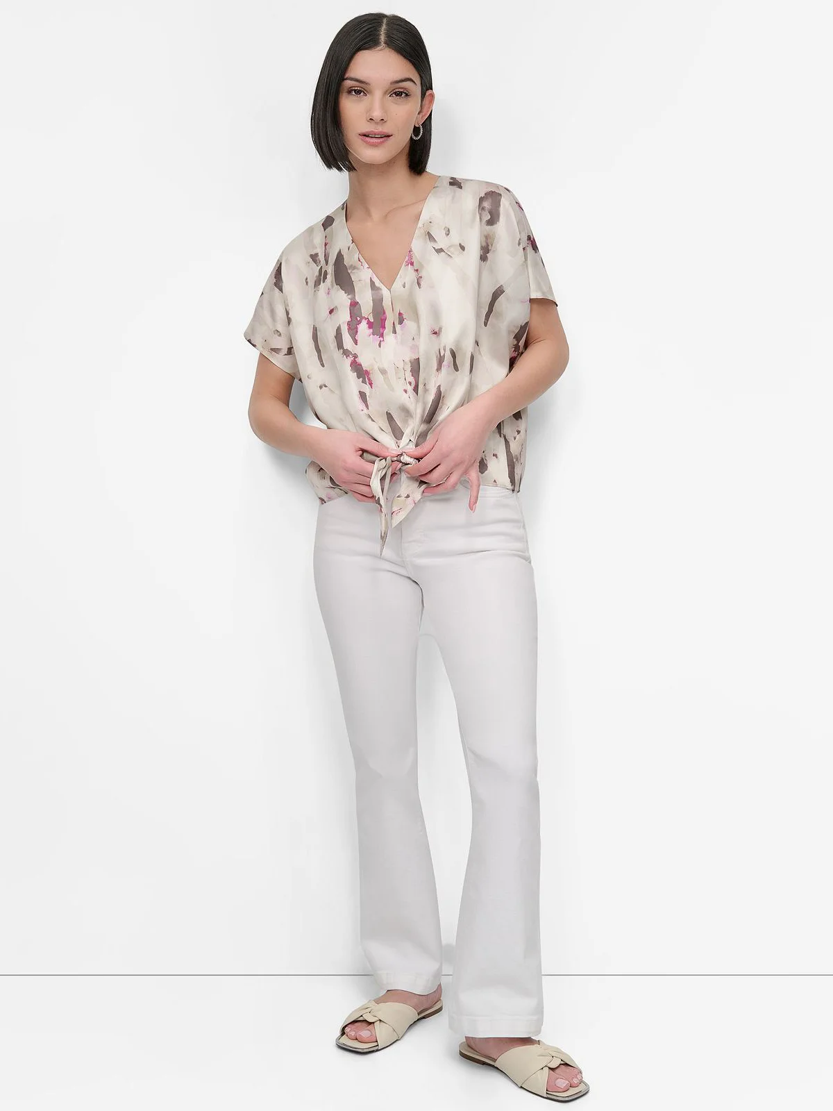 DKNY Áo Kiểu Nữ Tie Front Scarf Twil