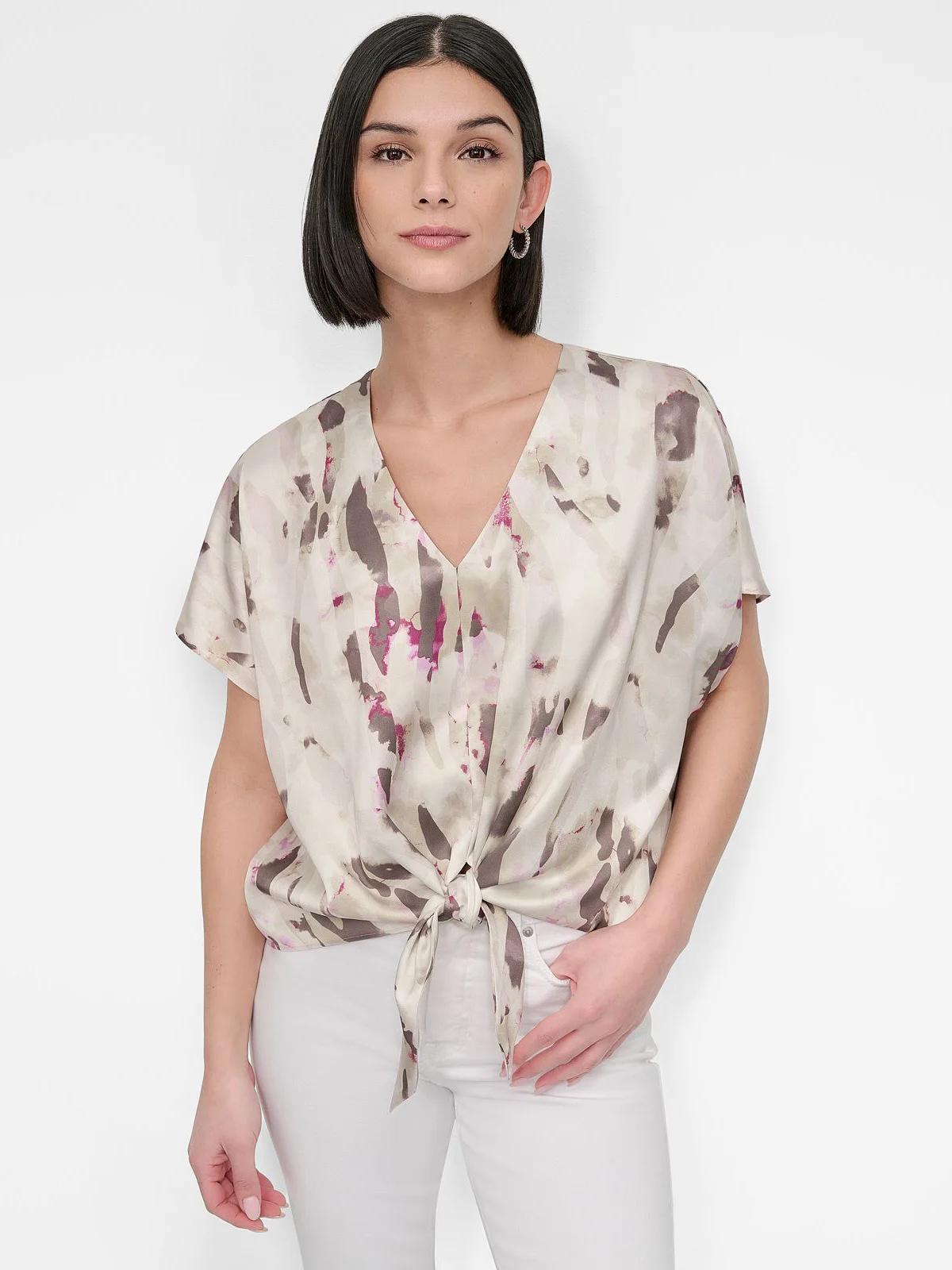 DKNY Áo Kiểu Nữ Tie Front Scarf Twil