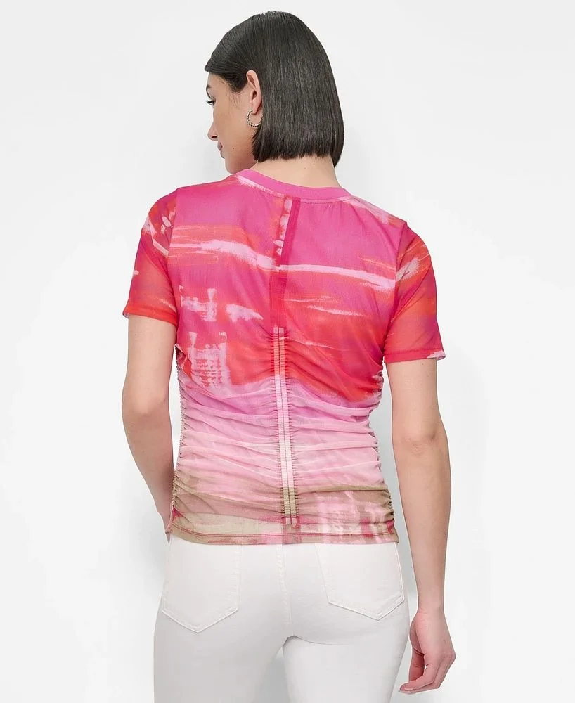 DKNY Áo Kiểu Nữ S/S Printed Mesh Ruched Top
