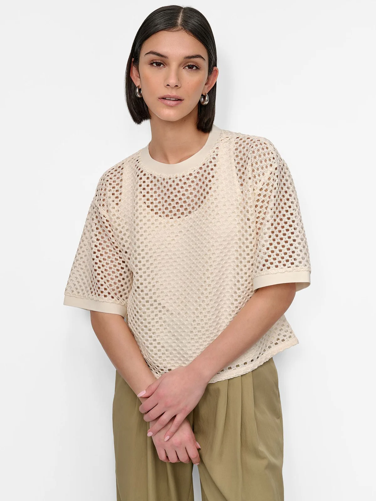DKNY Áo Kiểu Nữ S/S Knit Crochet Top