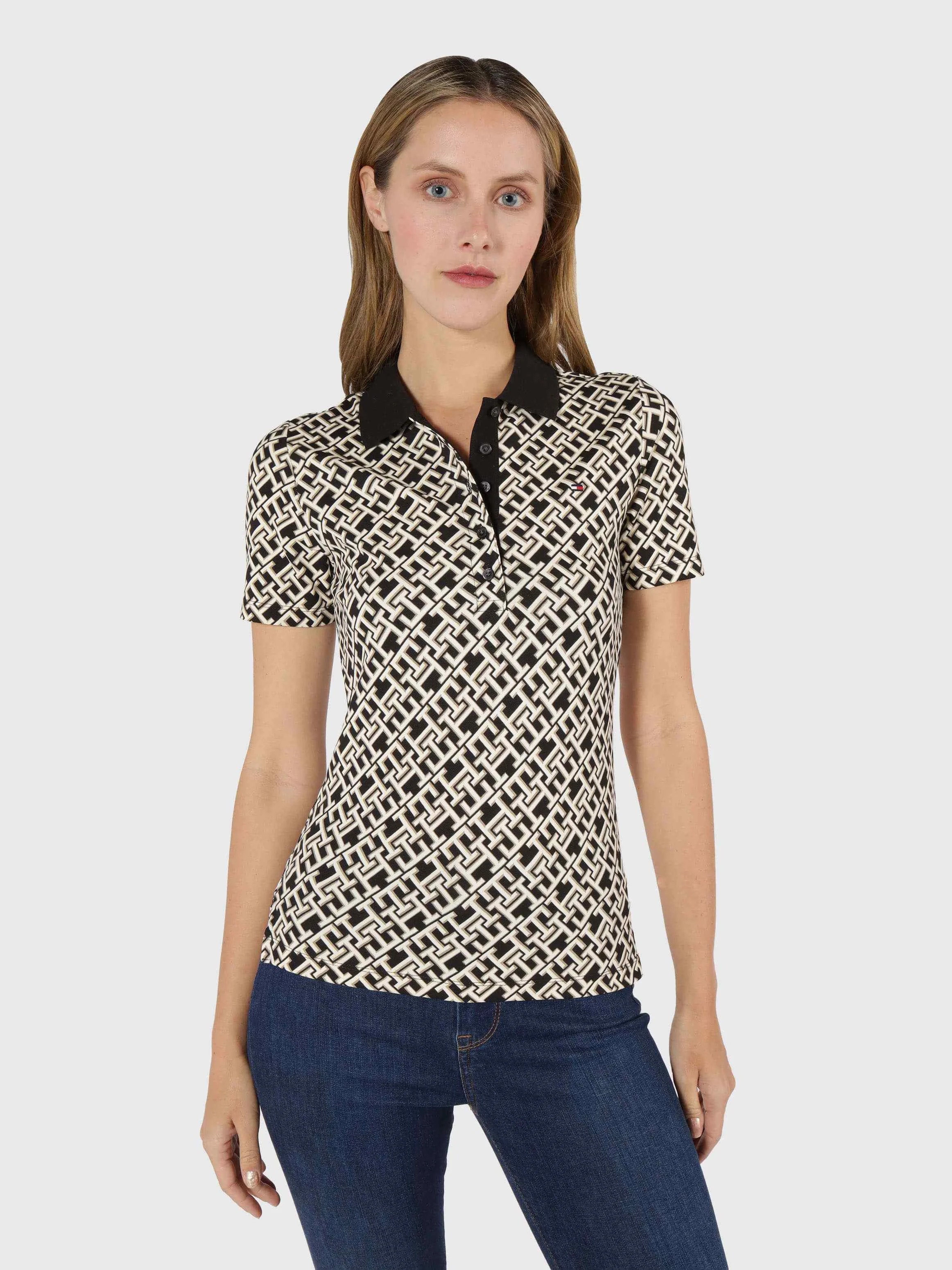 TOMMY HILFIGER Áo Polo Nữ Tay Ngắn IM Aop Slim Polo SS