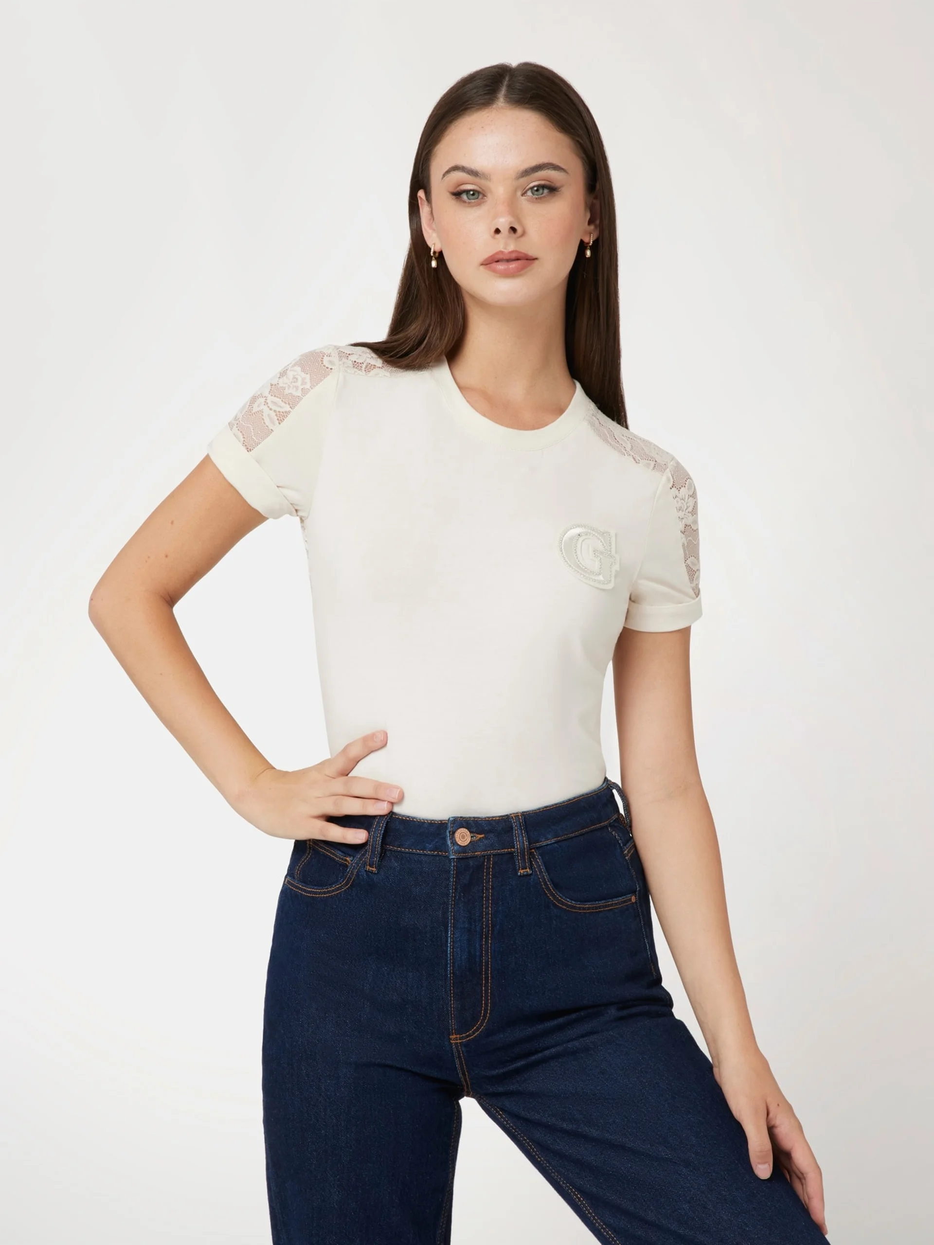 GUESS WOMAN Áo Thun Nữ - Ss Cn Lace Tee