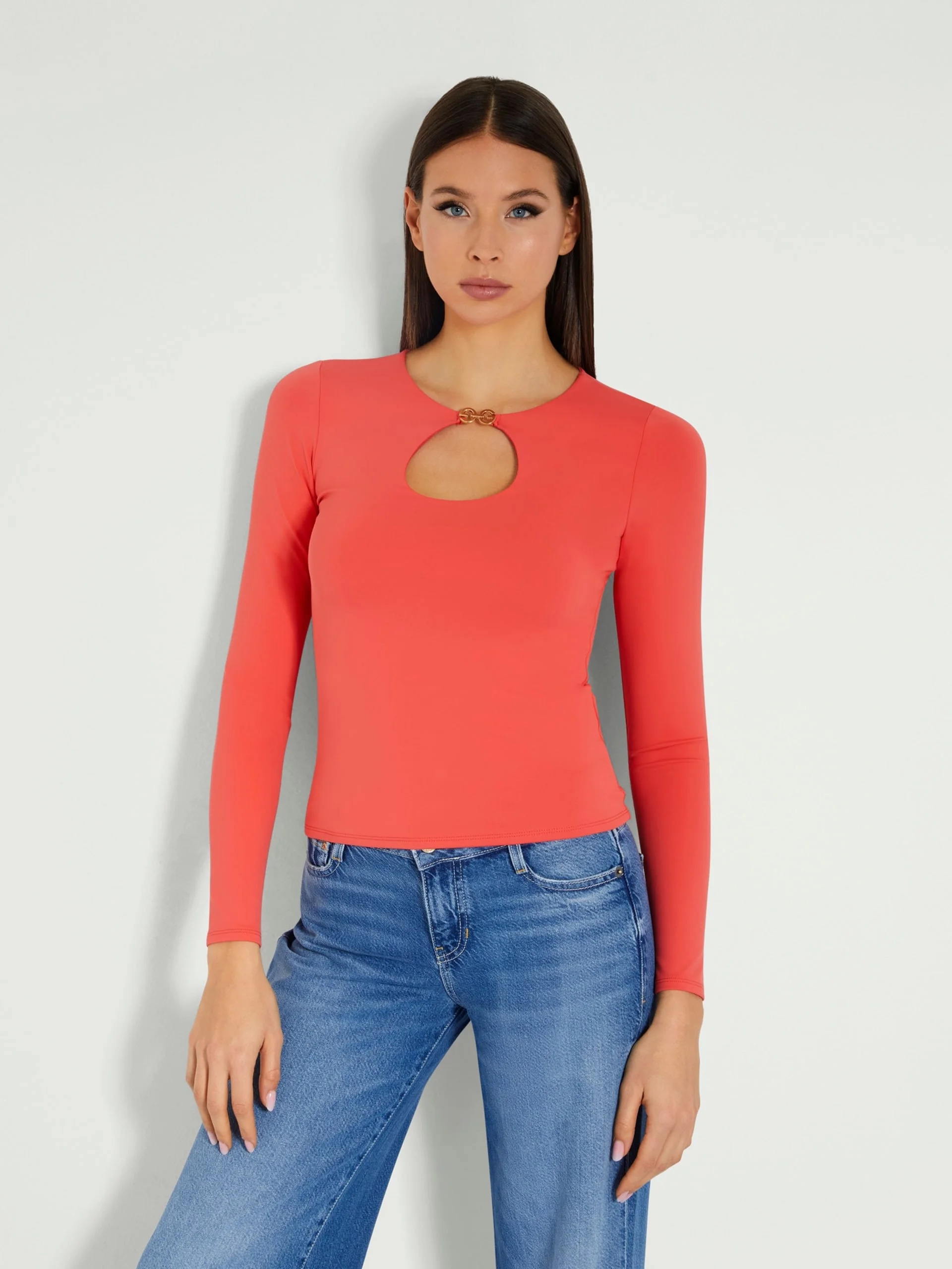 GUESS WOMAN Áo Kiểu Dài Tay Nữ Ls Keyhole Morgen Top