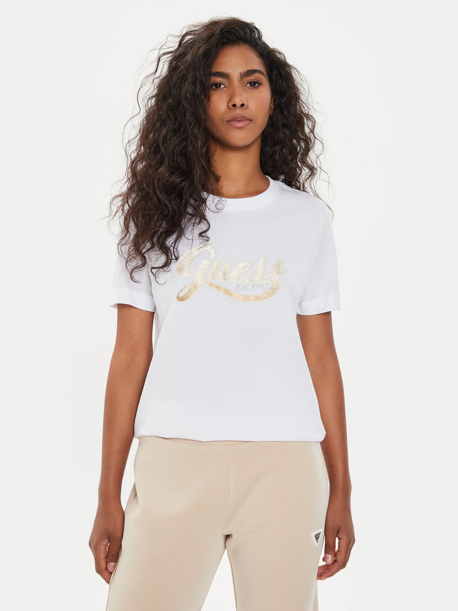 GUESS WOMAN Áo Thun Nữ - Ss Cn Glittery Logo Tee
