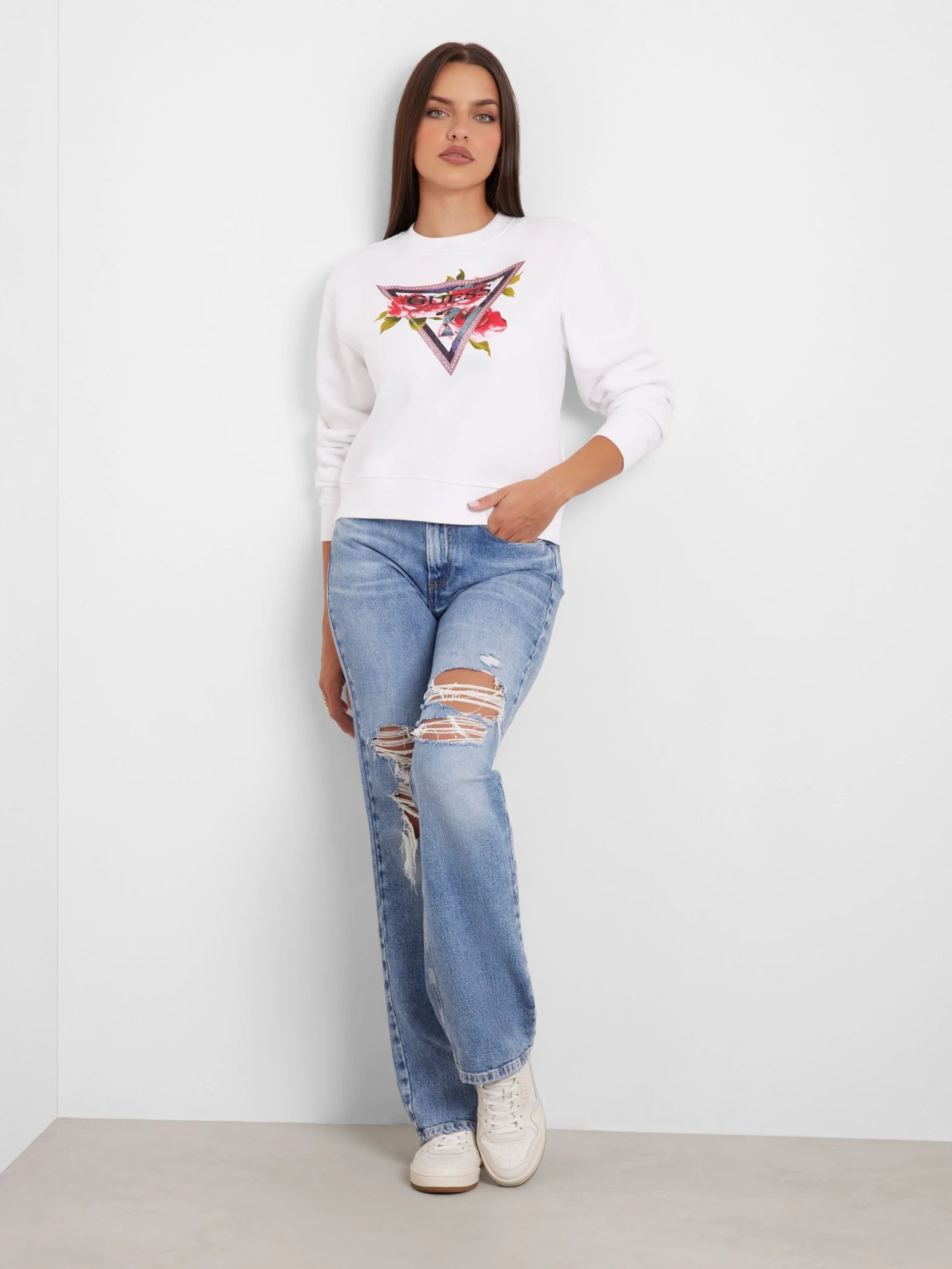 GUESS WOMAN Áo Nỉ Nữ - Cn Roses Triangle Sweatshirt